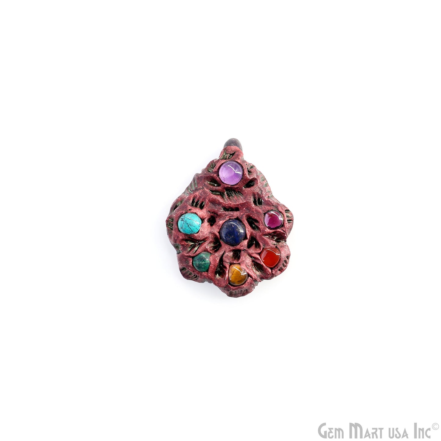 7 Chakra Clay Gemstone Pendant, Silver Single Bail Free form Necklace Jewelry Gift