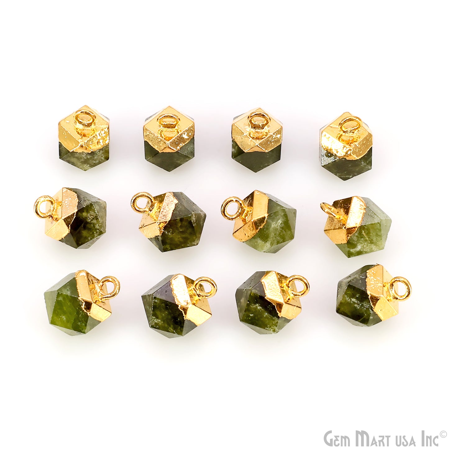 Gemstone Hexagonal Prism Shape Pendant 12x10mm Gold Plated Charm for DIY Jewelry