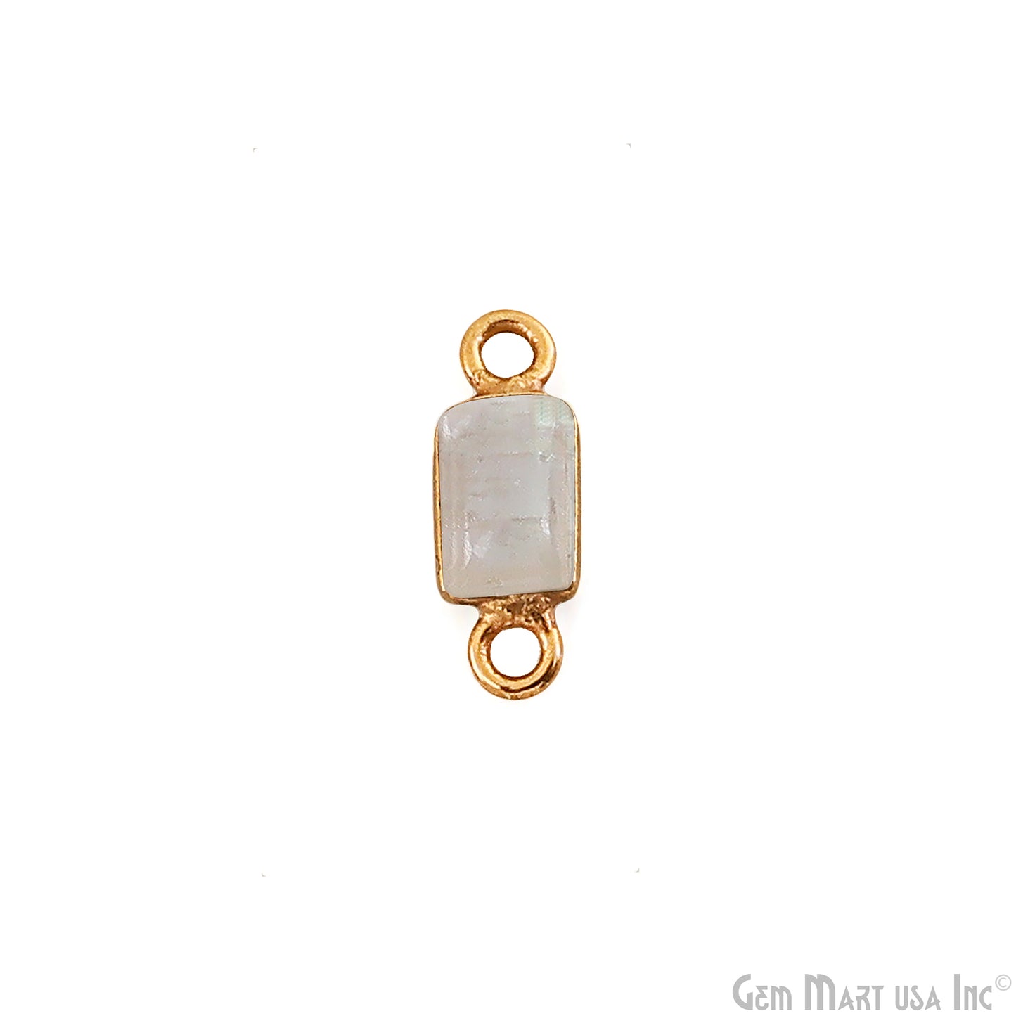 Rainbow Moonstone Cabochon 6x4mm Rectangle Gold Plated Bezel Connector