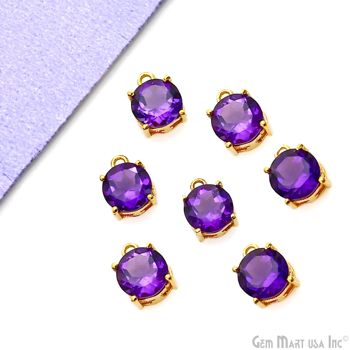 Amethyst Prong Setting Round 7mm Gold Plated Gemstone Connector