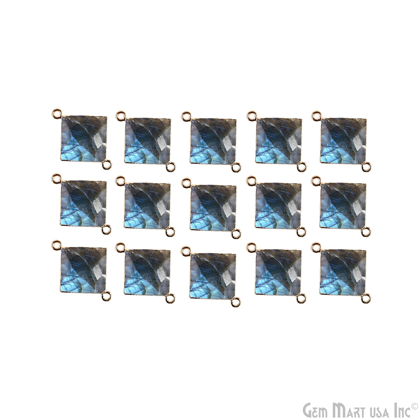 Flashy Labradorite 16mm Square Gold Electroplated Double Bail Connector
