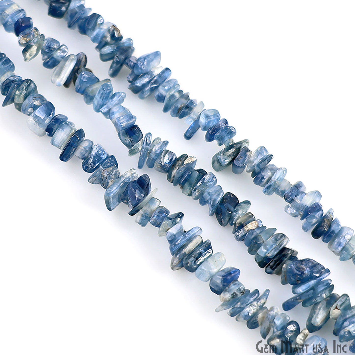 Kyanite Chip Beads, 34 Inch, Natural Chip Strands, Drilled Strung Nugget Beads, 3-7mm, Polished, GemmartUSA (CHKY-70001)