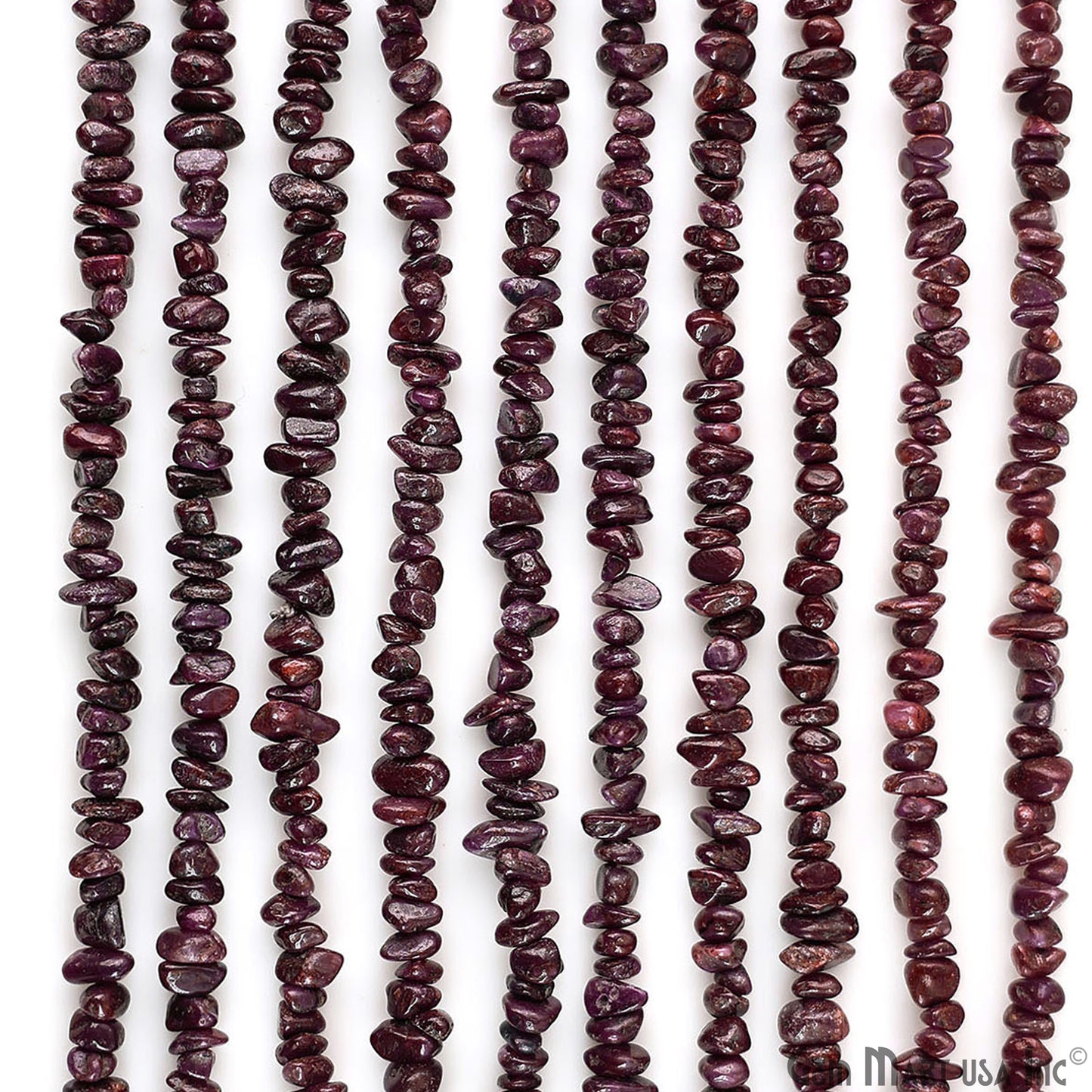 Ruby Chip Beads, 34 Inch, Natural Chip Strands, Drilled Strung Nugget Beads, 3-7mm, Polished, GemMartUSA (CHRB-70001)