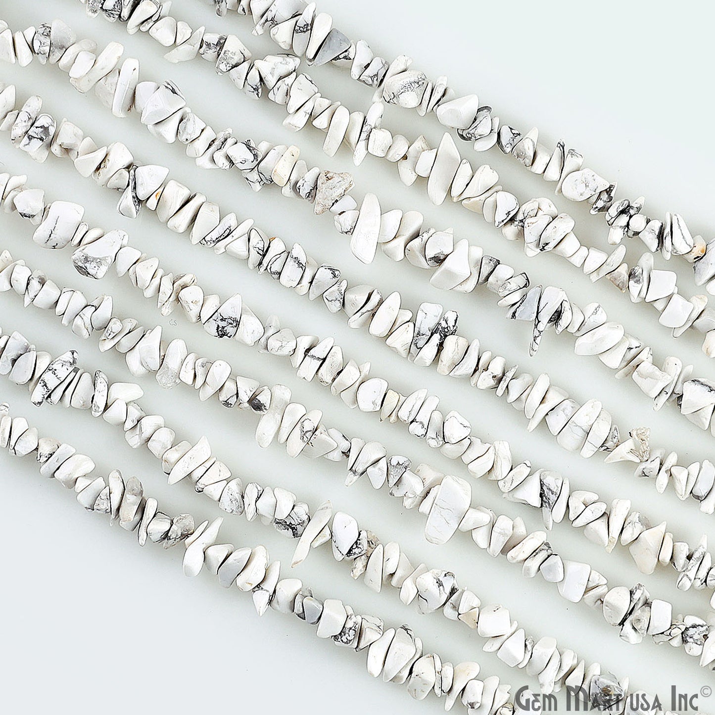 Howlite Chip Beads, 34 Inch, Natural Chip Strands, Drilled Strung Nugget Beads, 3-7mm, Polished, GemmartUSA (CHHW-70001)