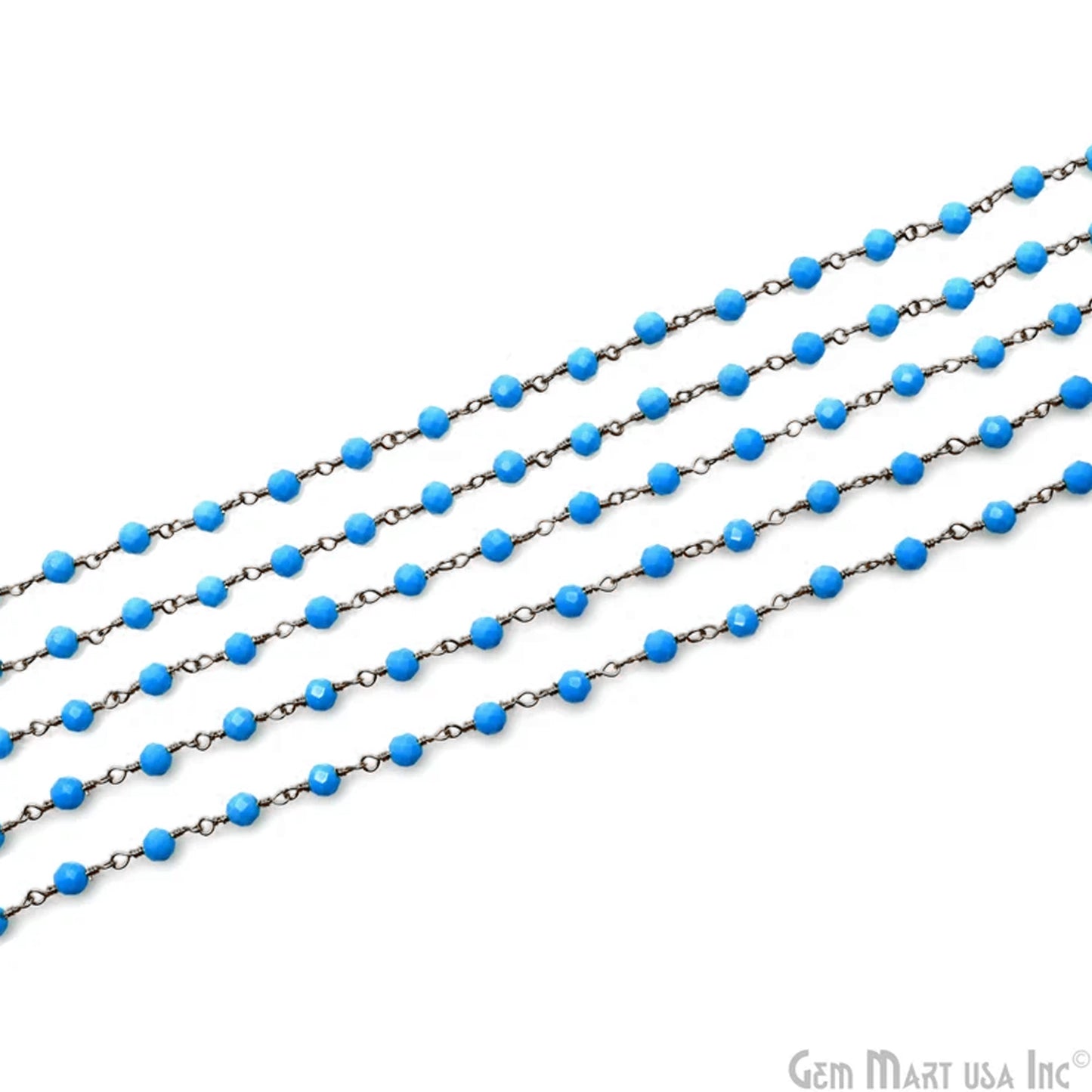 Turquoise Black Plated Wire Wrapped Gemstone Beads Rosary Chain