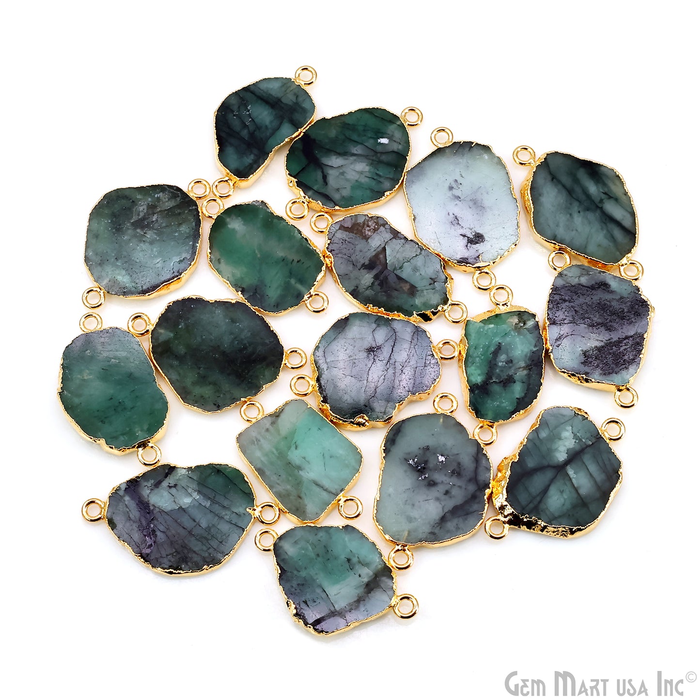 Emerald Free Form 28x18mm Electroplated Gemstone Double Bail Connector