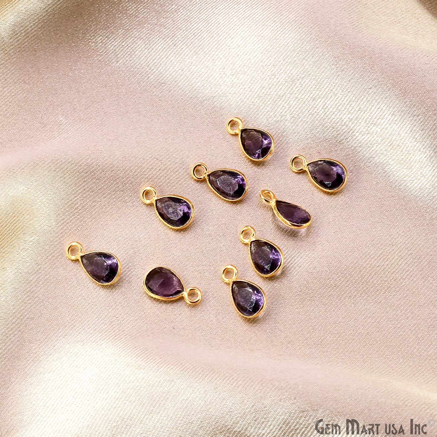 Amethyst Pears 7x5mm Brilliant Cut Gold Plated Bezel Single Bail Gemstone Connector