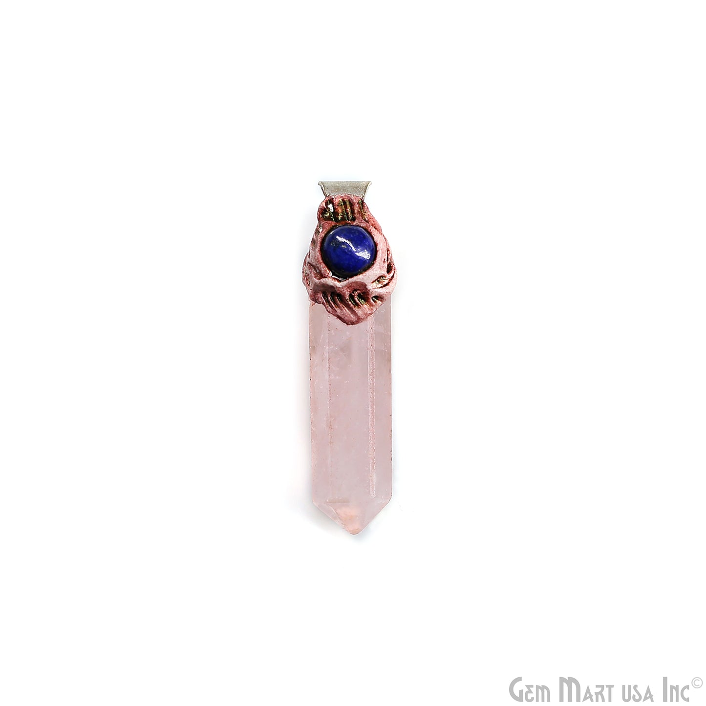 Rose Quartz with Lapis Polymer Clay Crystal Pendant, Silver Dowsing Single Bail Pendant, Halloween Healing Gift