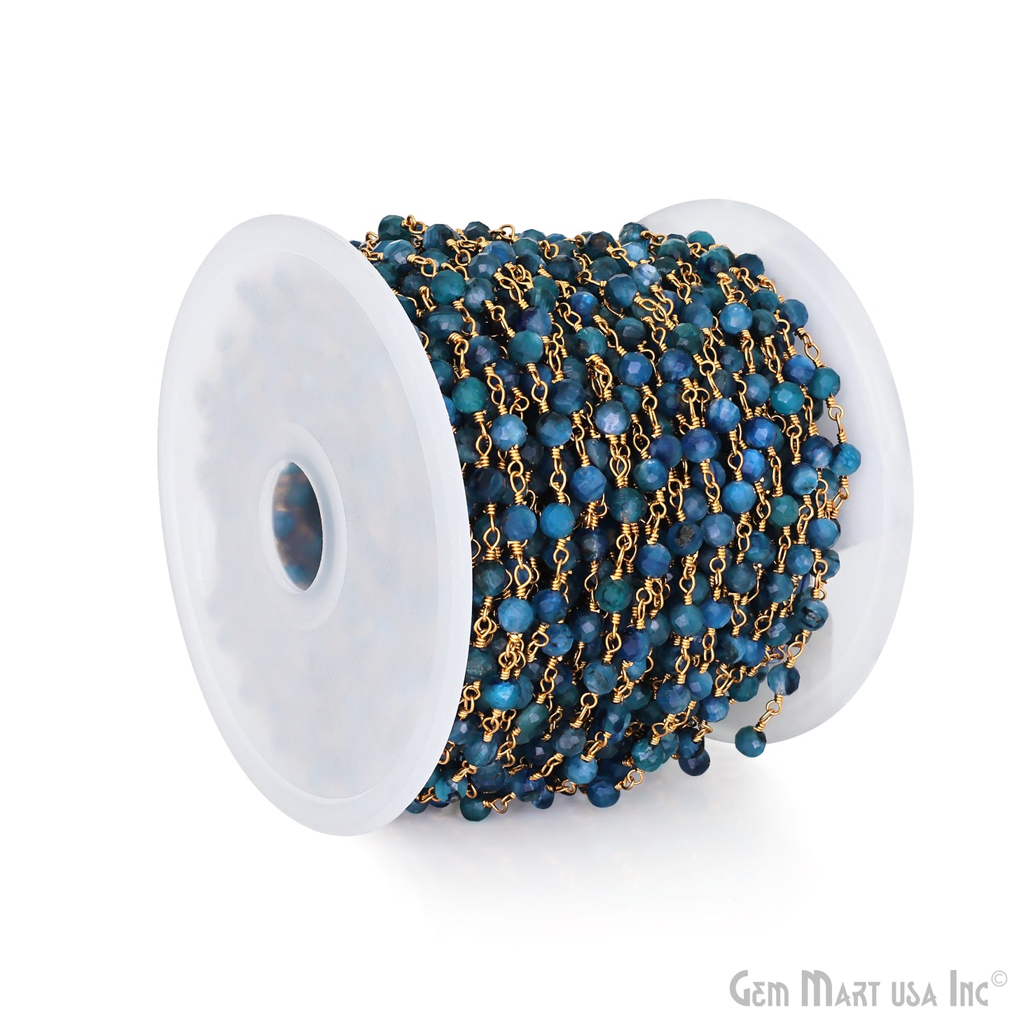 Kyanite Faceted 4mm Gold Plated Beaded Wire Wrapped Rosary Chain