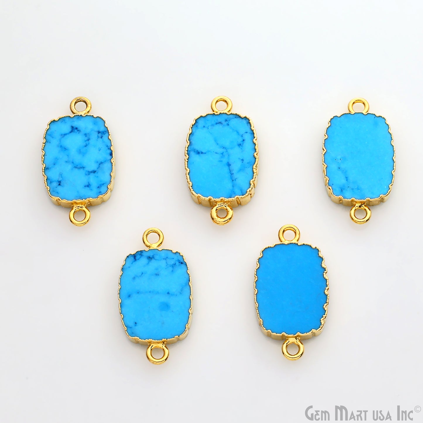 Octagon 12x16mm Gemstone Zig Zag Gold Edged Double Bail Connector