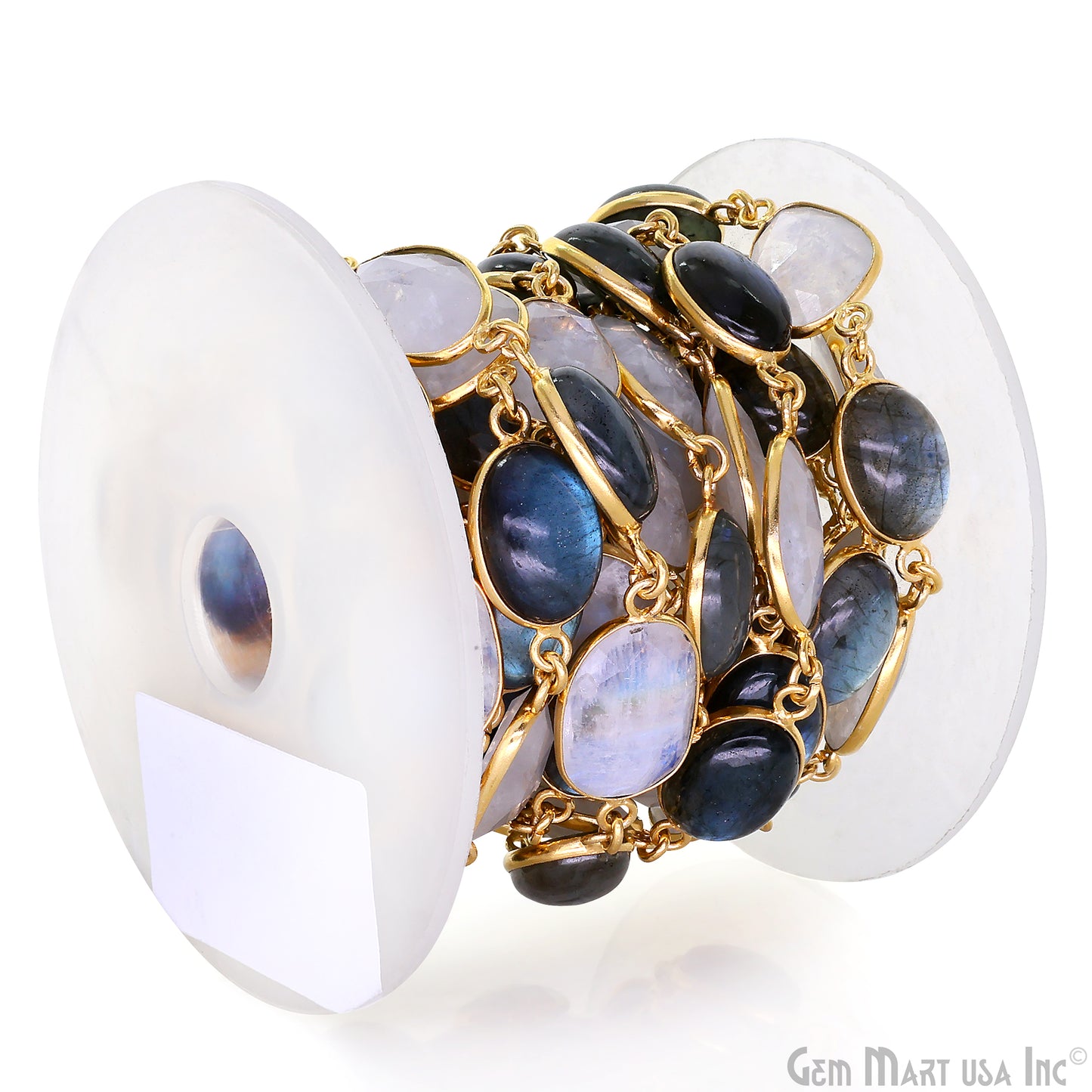 Rainbow Moonstone Faceted & Labradorite Oval 10-15mm Cabochon Bezel Link Connector Chain