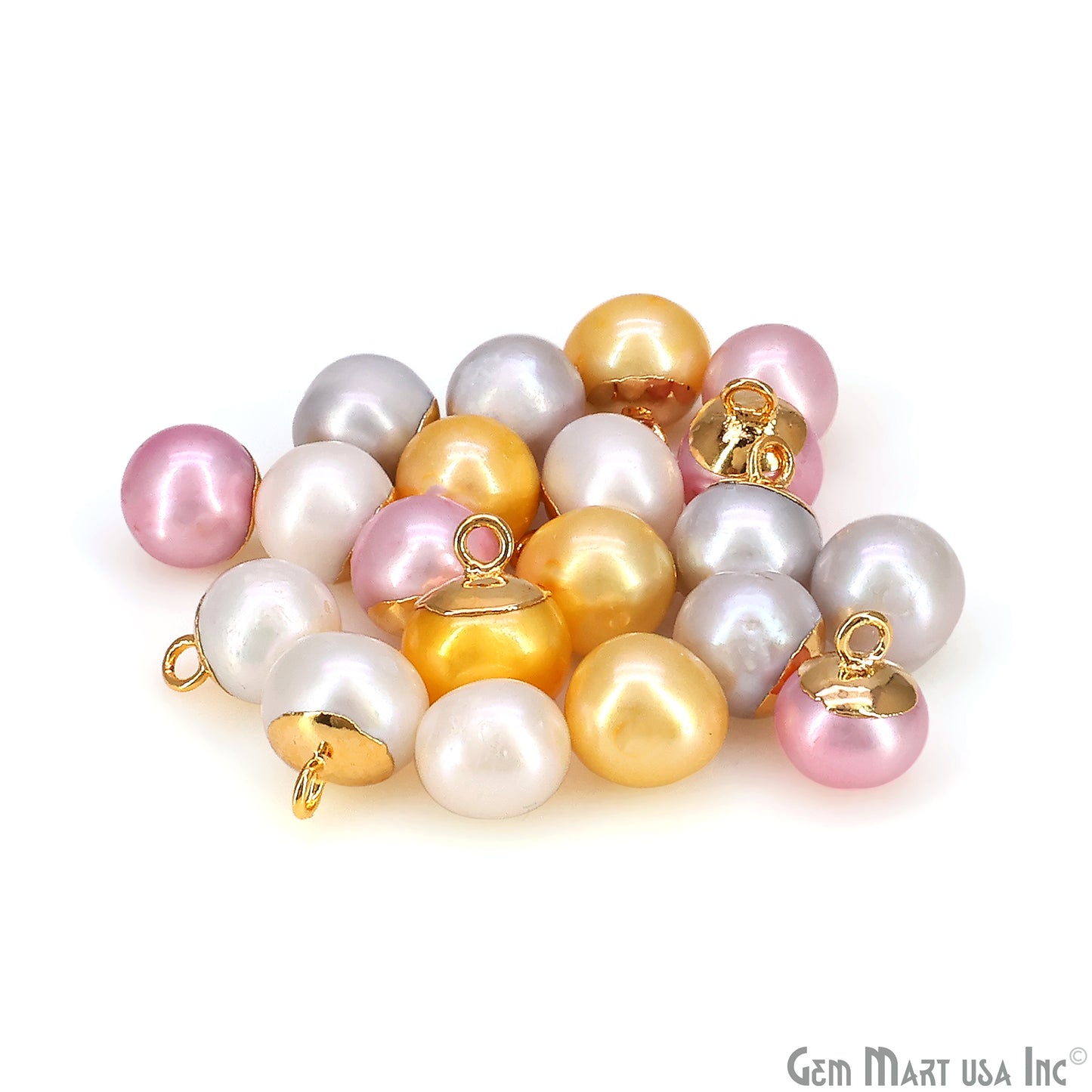 Pearl Round Cabochon Charm With Gold Electroplated Cap Single Bail Pendant