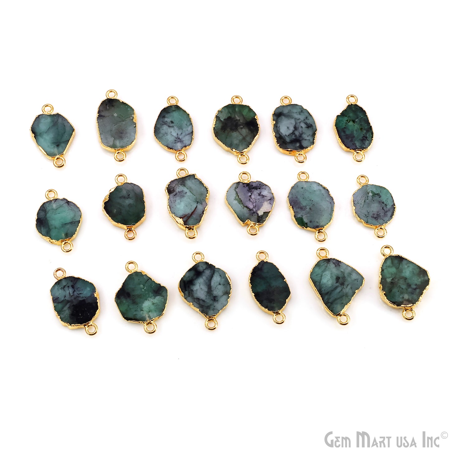 Emerald Free Form 23x13mm Electroplated Gemstone Double Bail Connector