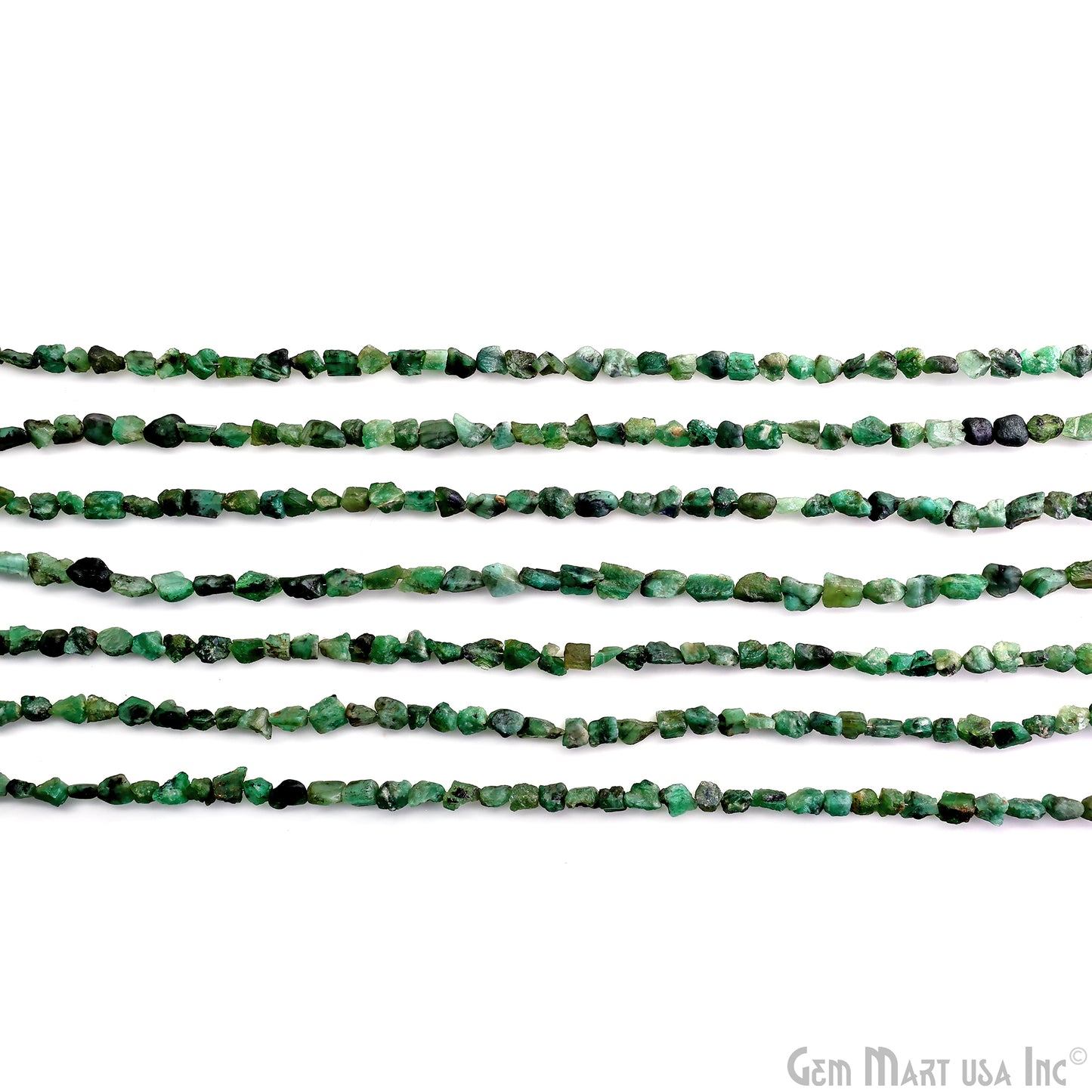 Emerald Rough Beads, 8 Inch Gemstone Strands, Drilled Strung Briolette Beads, Free Form, 7x5mm