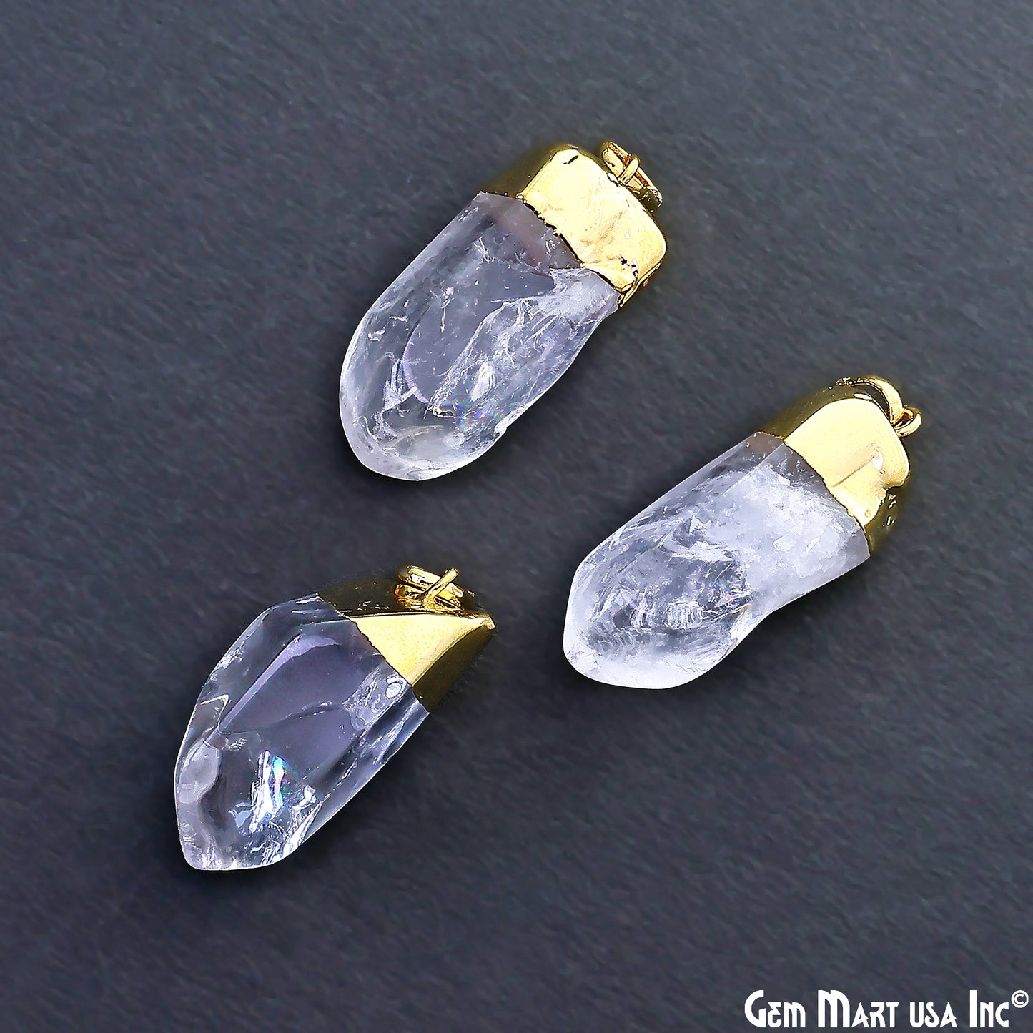 Crystal Free Form Gold Electroplated 38x15mm Gemstone Pendant