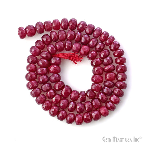 Ruby Rondelle Beads, 13 Inch Gemstone Strands, Drilled Strung Nugget Beads, Faceted Round, 5-6mm