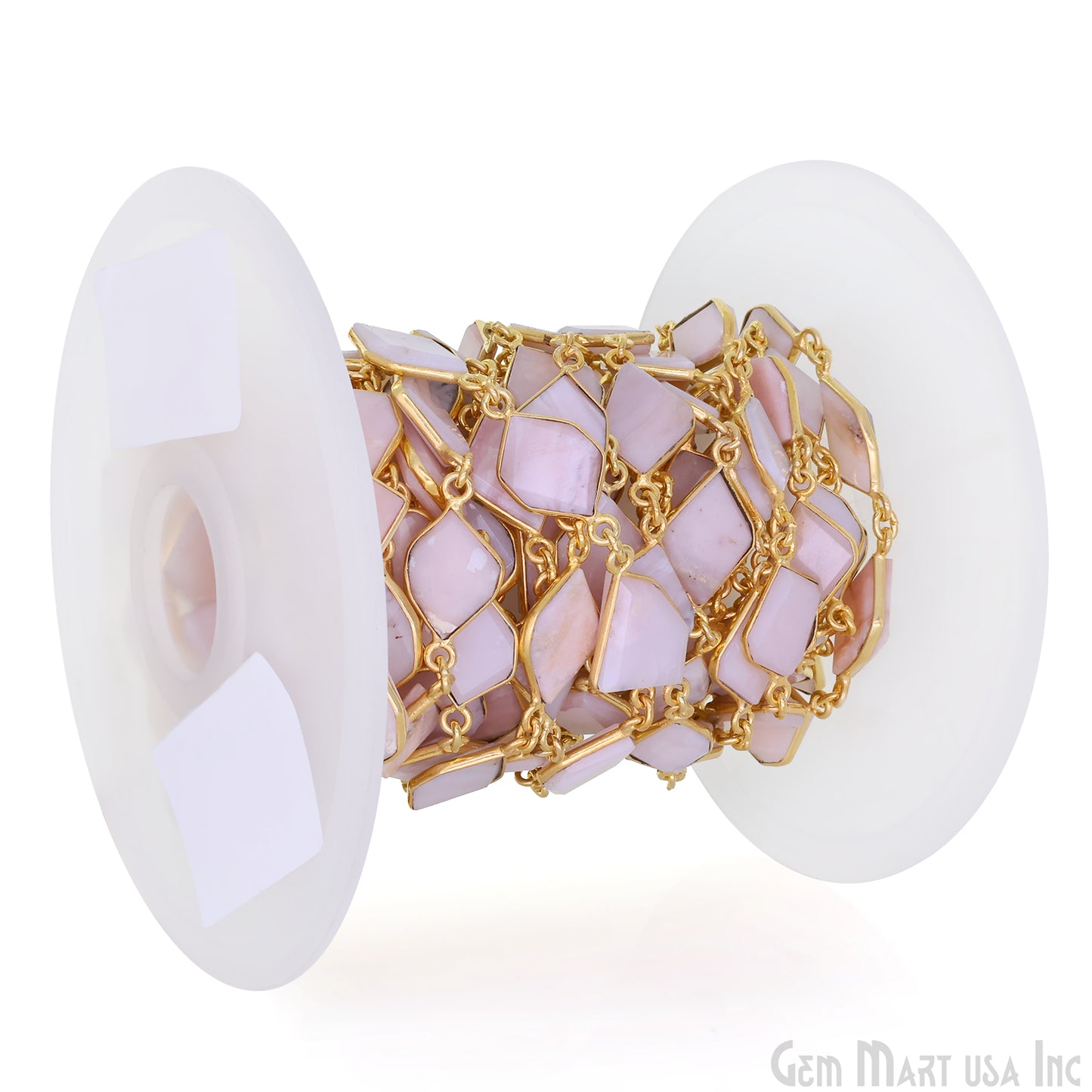 Pink Opal 10mm Faceted Free Form Gold Plated Bezel Connector Link Chain