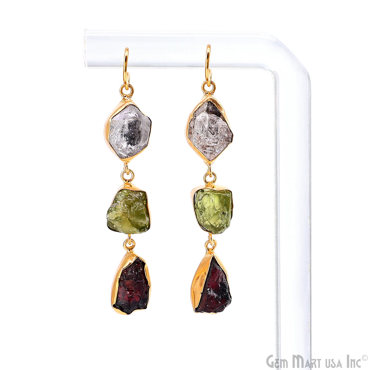 Rough Gemstone Bezel Setting 59x10mm Gold Plated Long Dangle Earring Pair Connectors