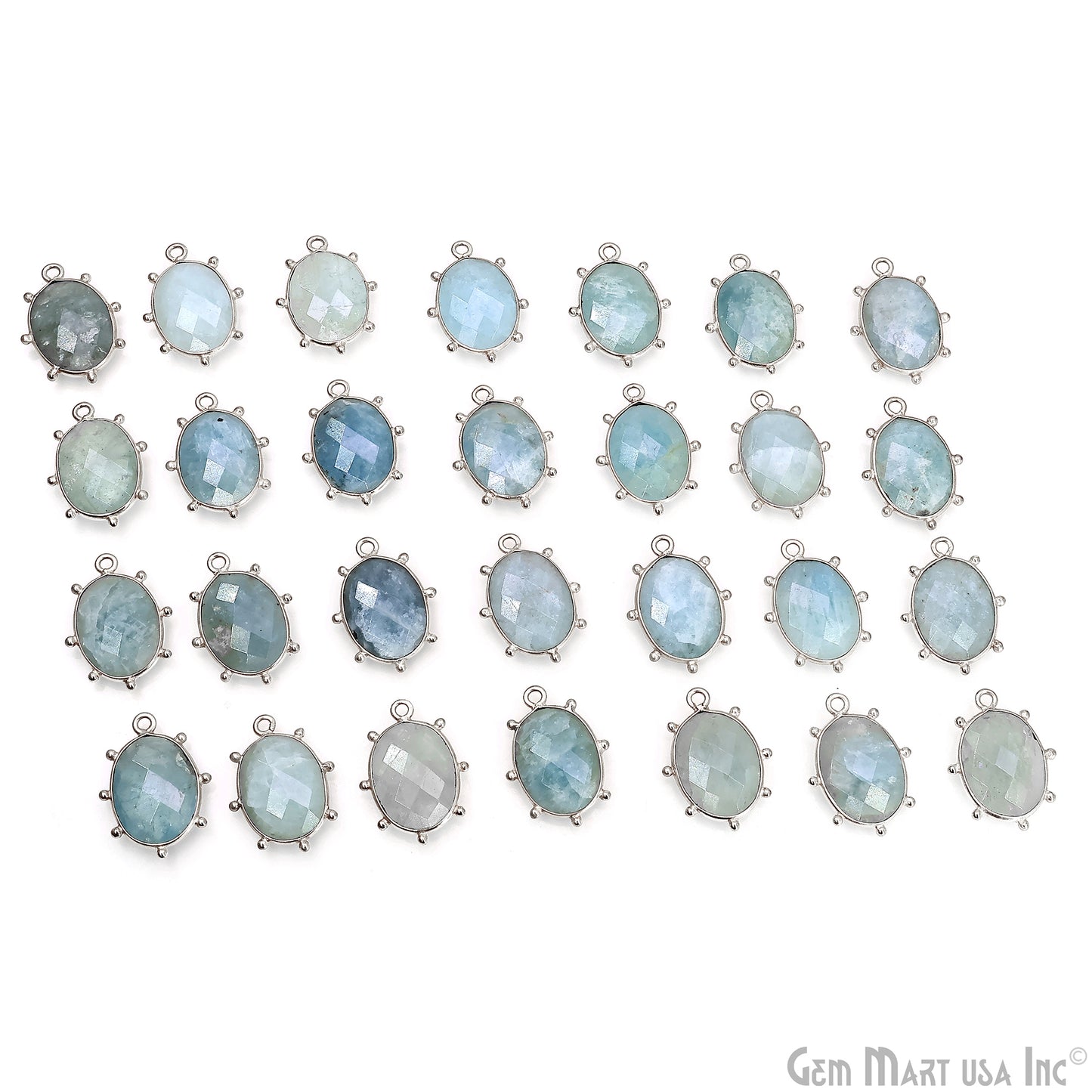 Oval 21x15mm Design Bezel Silver Plated Single Bail Gemstone Connector