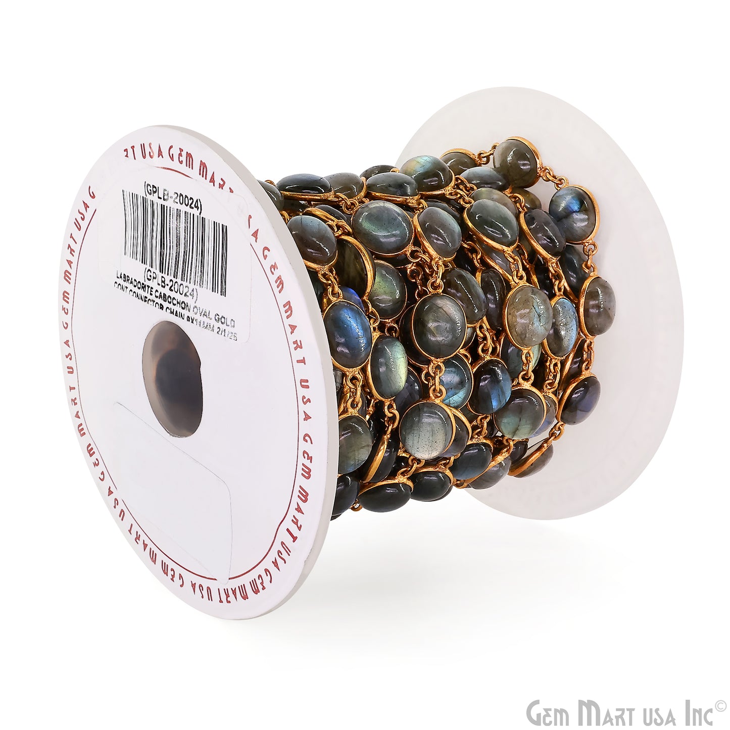 Labradorite Cabochon 9x11mm Oval Shape Gold Plated Bezel Continuous Connector Chain