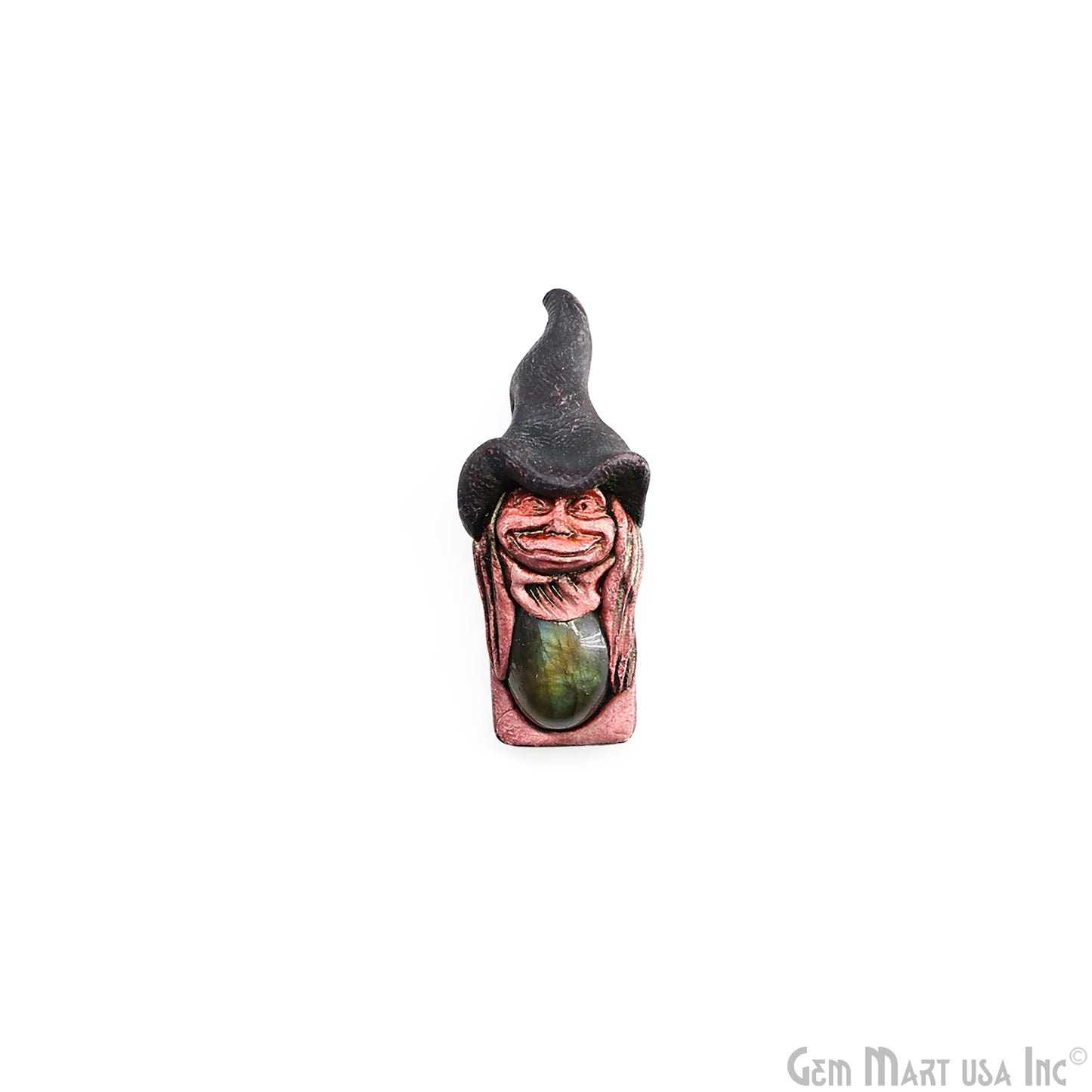 Merlin Elfin Labradorite Crystal Pendant, Handmade Clay Artware, Crystal Figurine