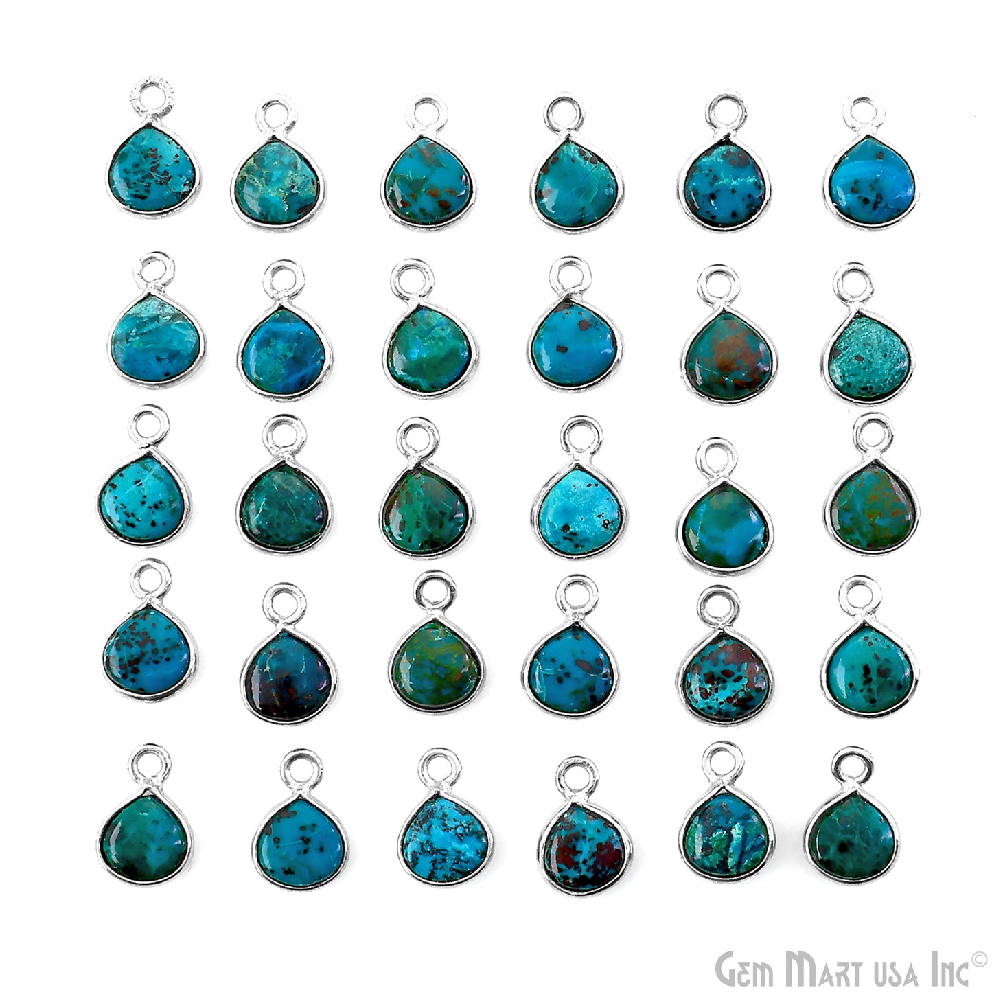 Chrysocolla Heart 6mm Silver Plated Single Bail Bezel Gemstone Connector