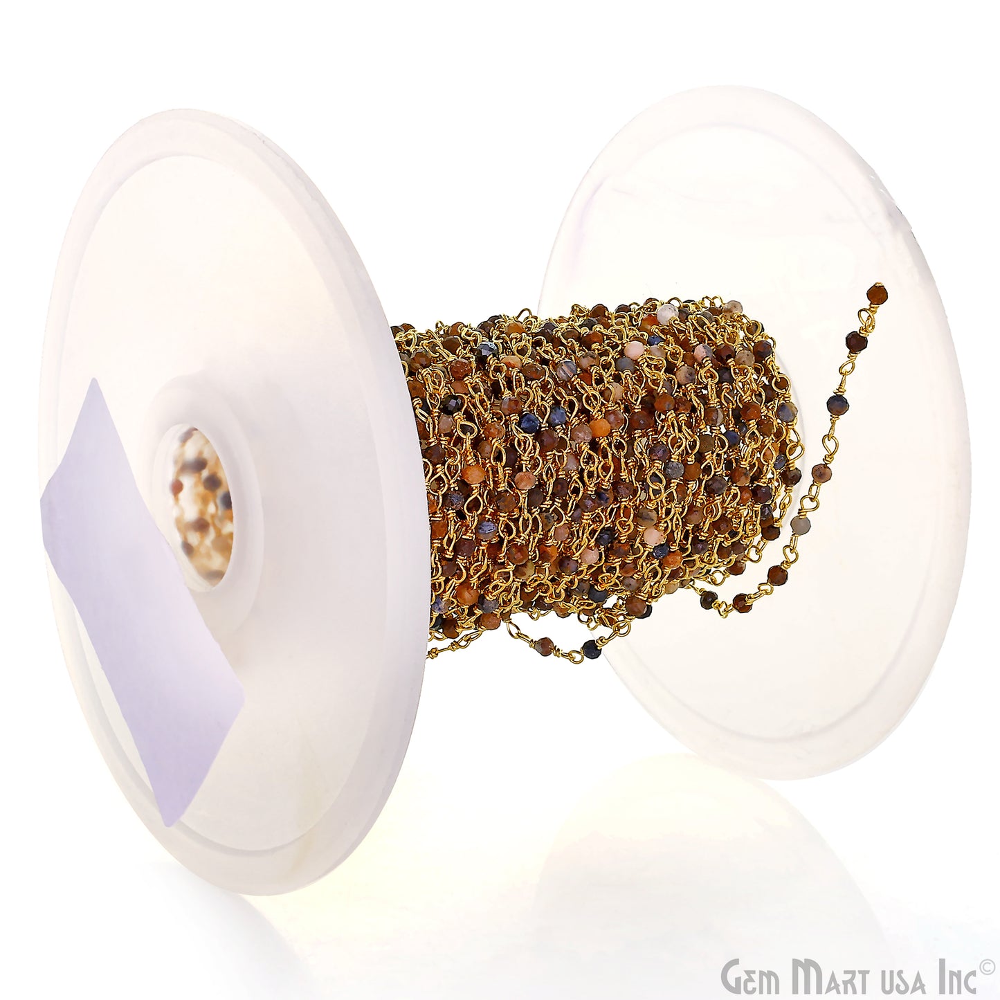 Pietersite Faceted 2mm Gold Plated Gold Wire Wrapped Rosary Chain