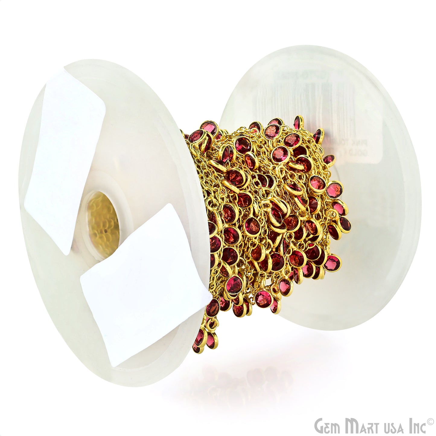 Pink Tourmaline Zircon Round 4mm Gold Plated Dangle Rosary Chain