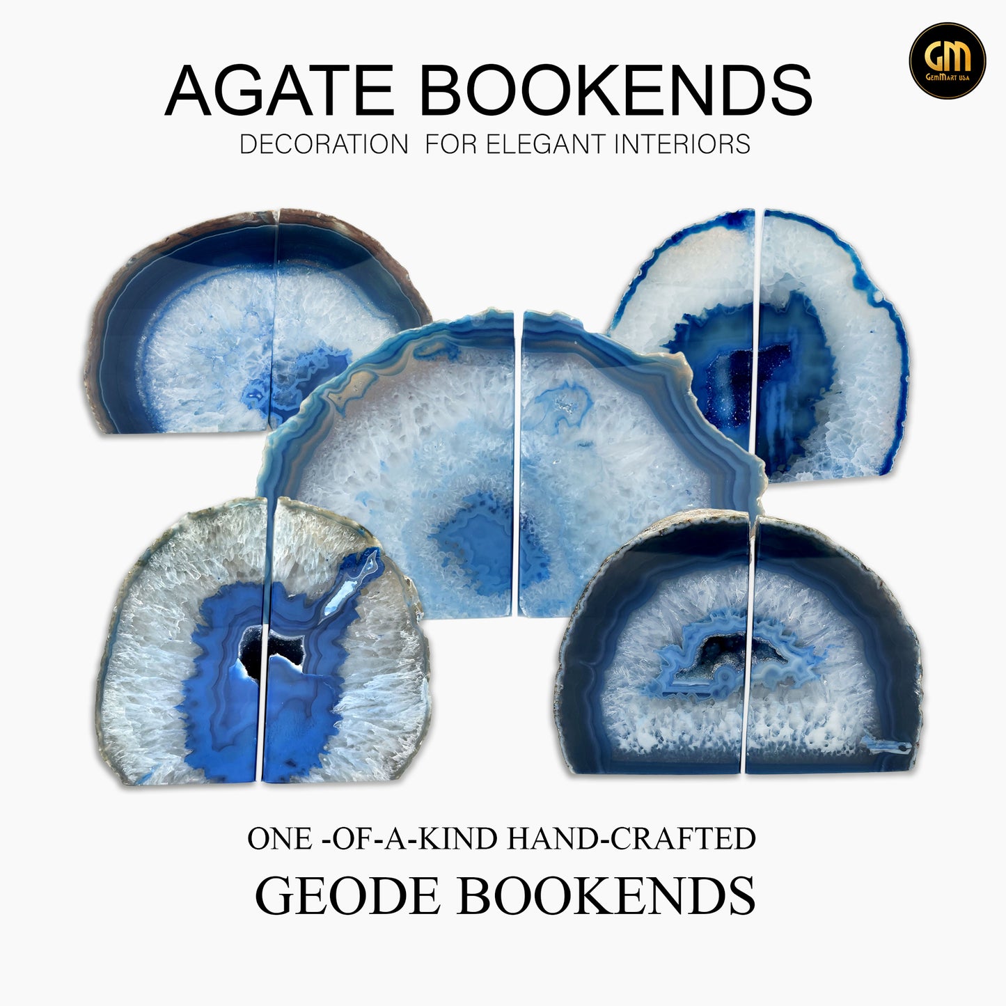 Blue Agate Bookend Pair, Natural Geode Bookend, Unique Crystal Bookend Set, Home Decor, Free Shipping