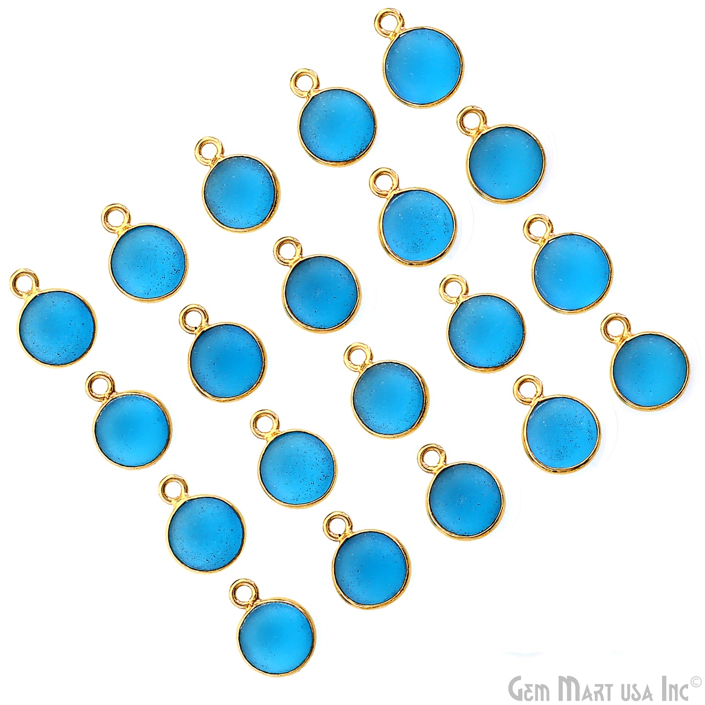 Swiss Blue Frosted Round 8mm Gold Plated Single Bail Bezel Gemstone Connector