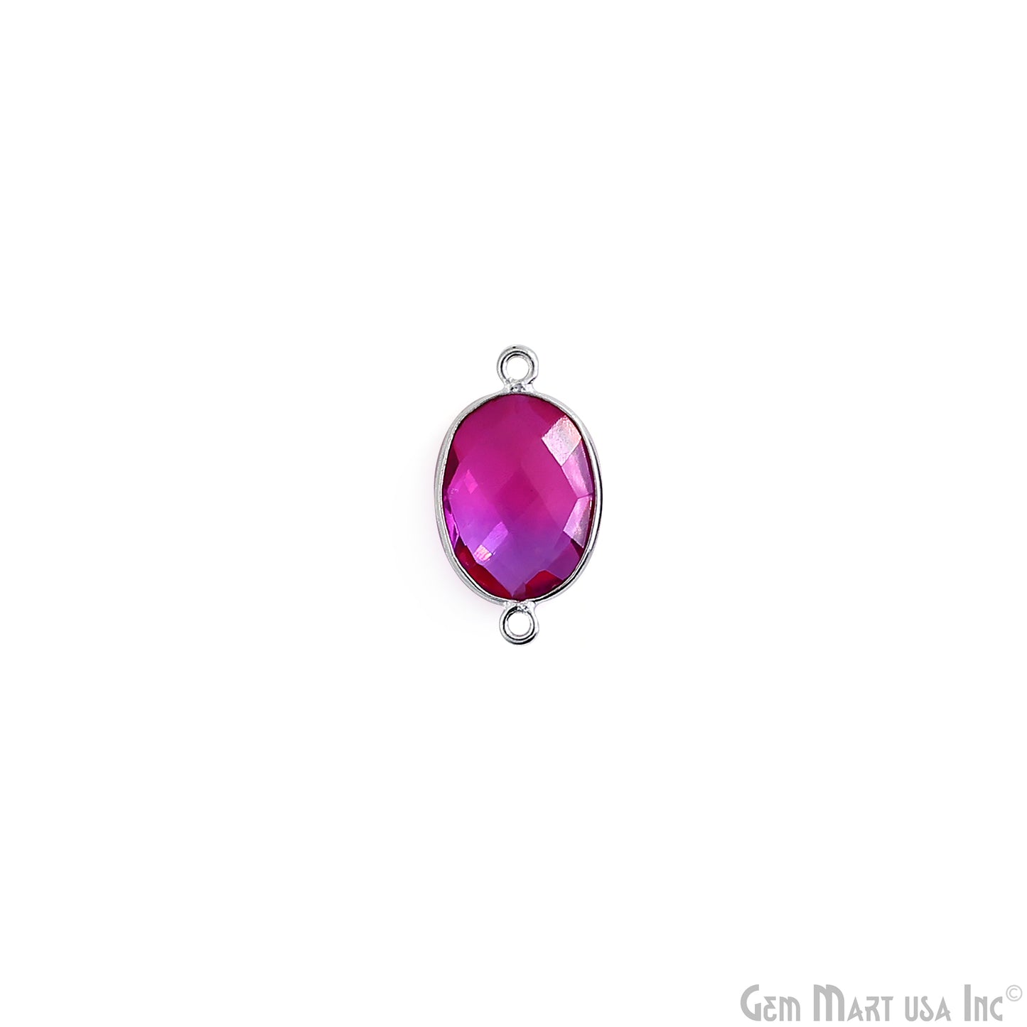 Oval 12x16mm Blue and Pink Quartz Silver Bezel Double Bail Connector