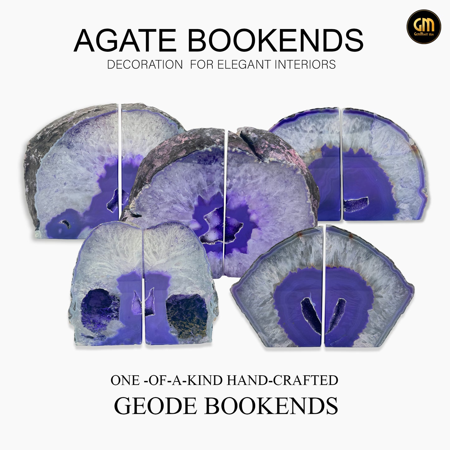 Purple Agate Bookend Pair, Natural Geode Bookend, Unique Crystal Bookend Set, Home Decor, Free Shipping