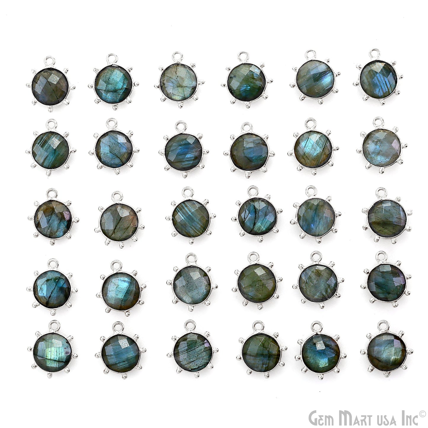 Round 15x13mm Design Bezel Silver Plated Single Bail Gemstone Connector