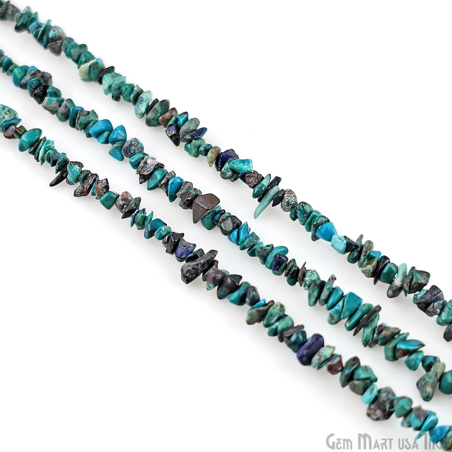 Chrysocolla Chip Beads, 34 Inch, Natural Chip Strands, Drilled Strung Nugget Beads, 3-7mm, Polished, GemmartUSA (CHCH-70001)