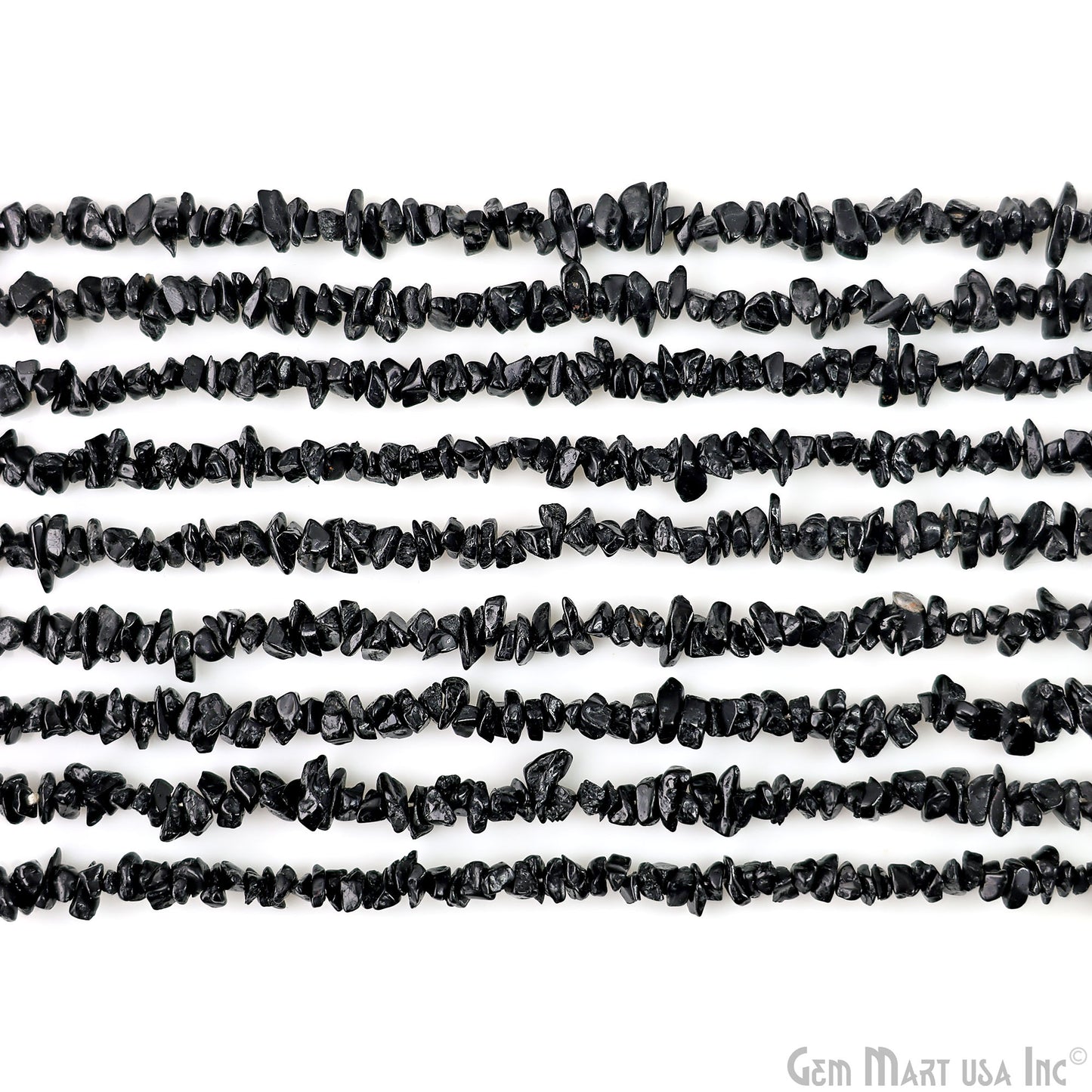 Black Tourmaline Chip Beads, 34 Inch, Natural Chip Strands, Drilled Strung Nugget Beads, 3-7mm, Polished, GemmartUSA (CHKT-70001)