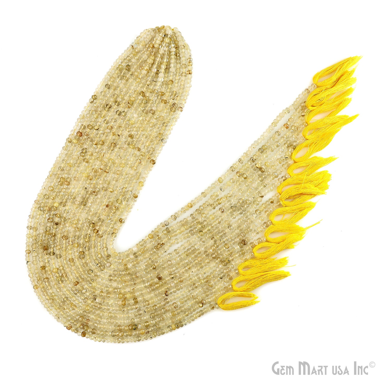 Golden Rutile Rondelle Beads, 12.5 Inch Gemstone Strands, Drilled Strung Nugget Beads, Faceted Round, 3-4mm