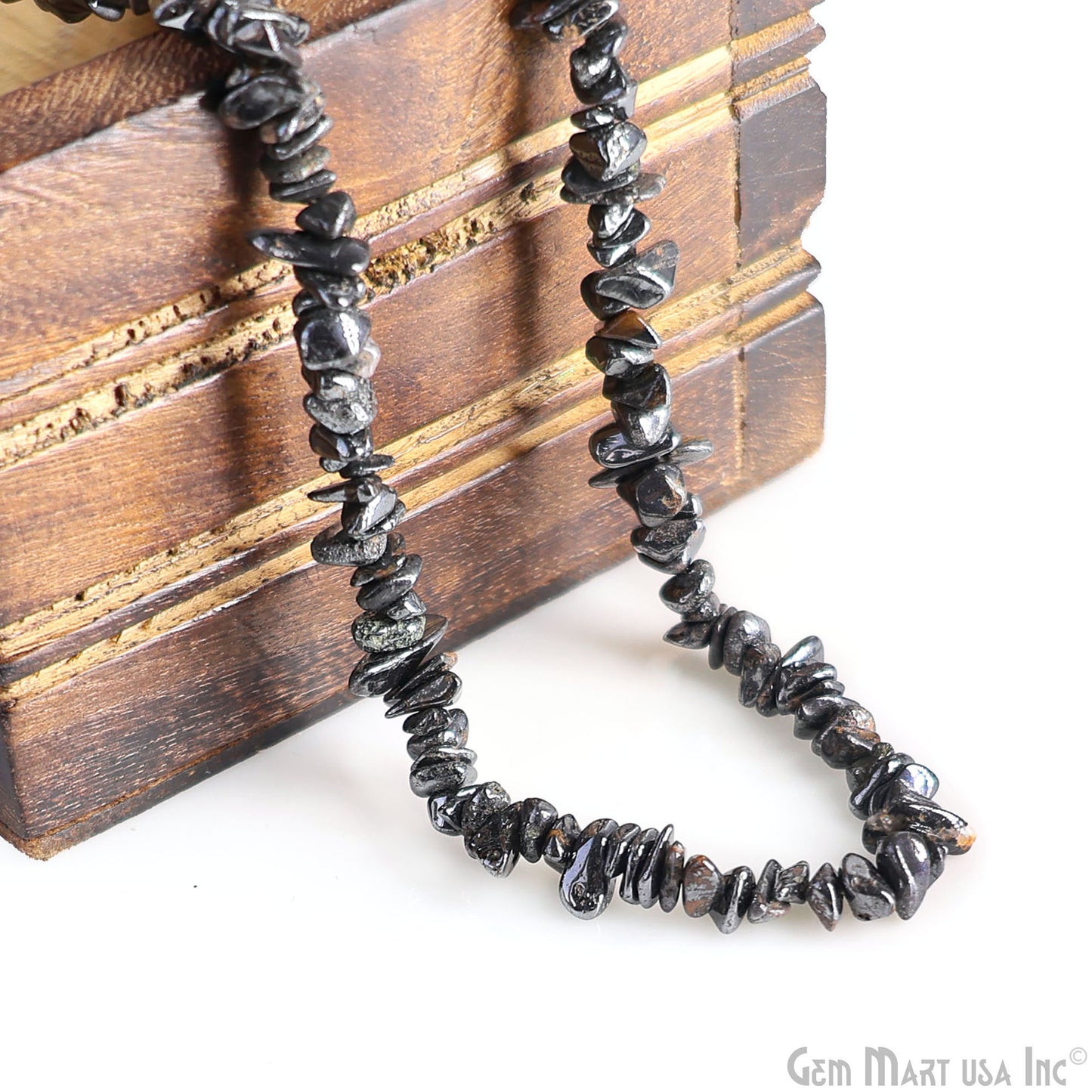 Hematite Chip Beads, 34 Inch, Natural Chip Strands, Drilled Strung Nugget Beads, 3-7mm, Polished, GemmartUSA (CHHT-70001)