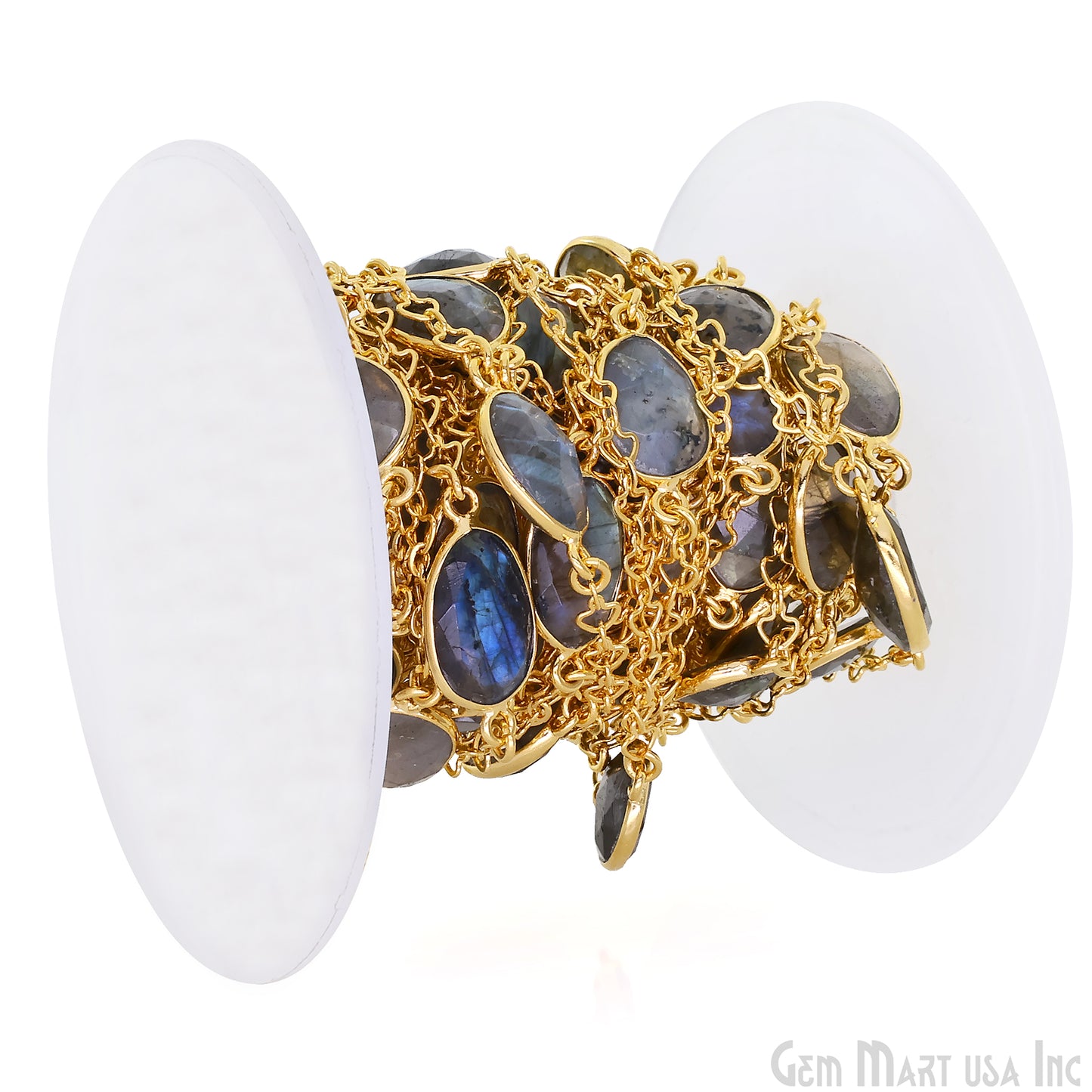 Labradorite Faceted 10-15mm Free Form Shape Gold Plated Connector Bezel Link Chain