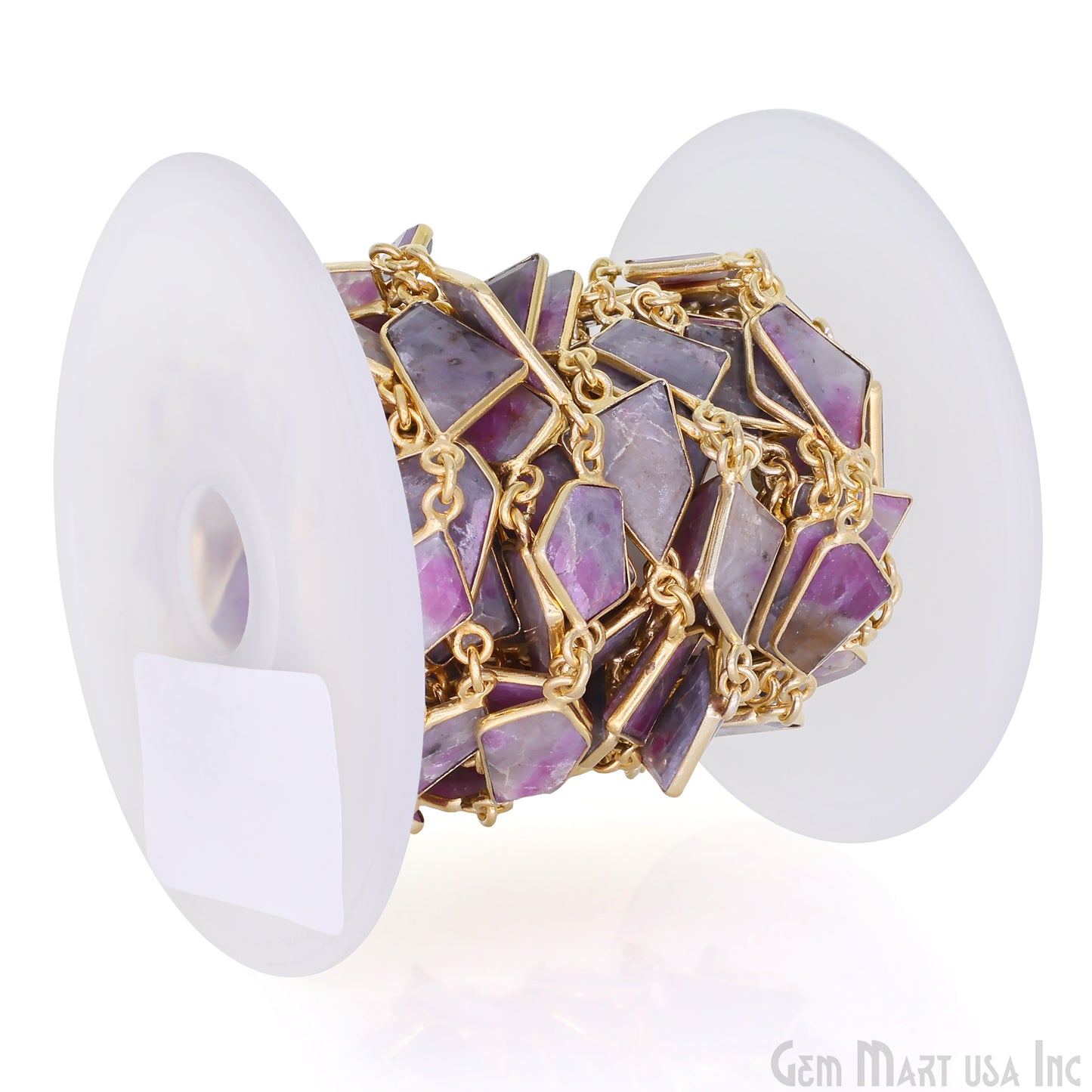 Ruby Ziopsite 10mm Faceted Free Form Gold Plated Bezel Connector Link Chain