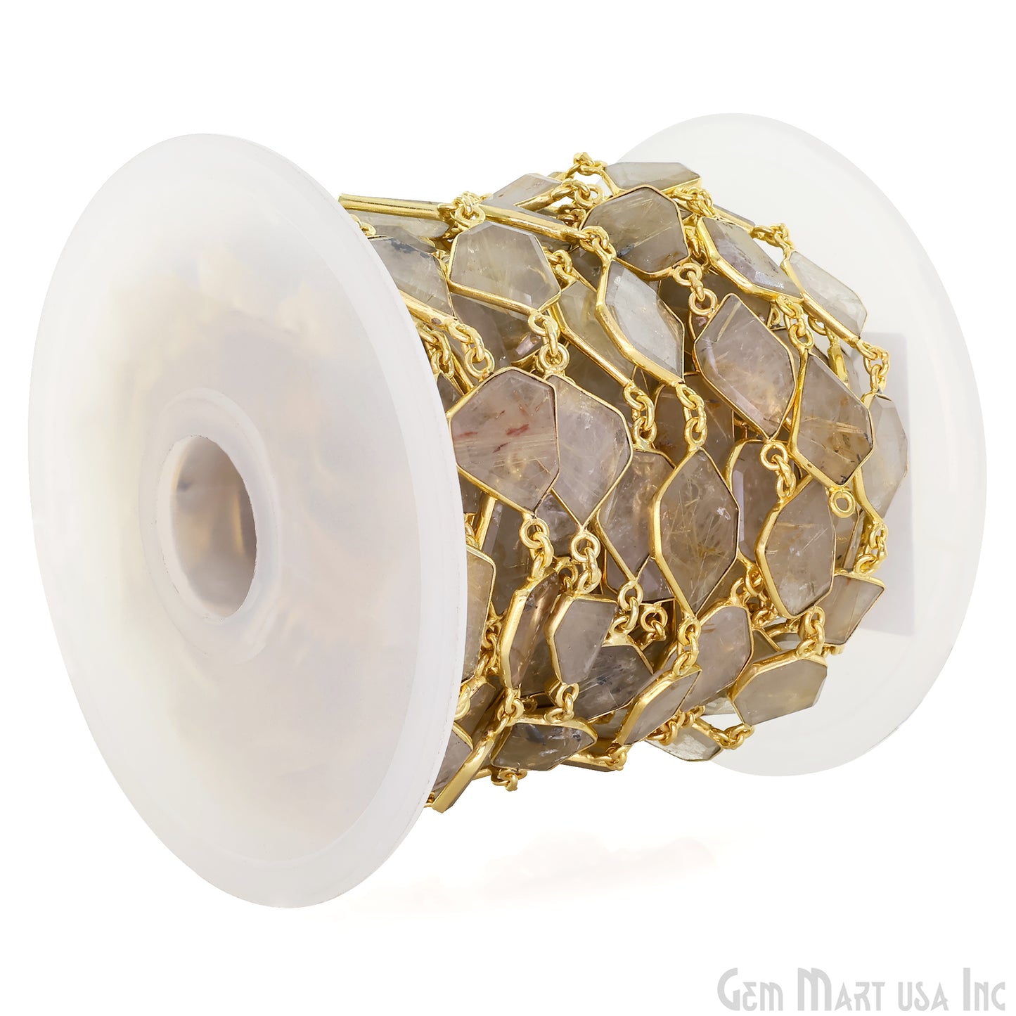 Golden Rutile 10-15mm Faceted Free Form Gold Plated Bezel Connector Link Chain