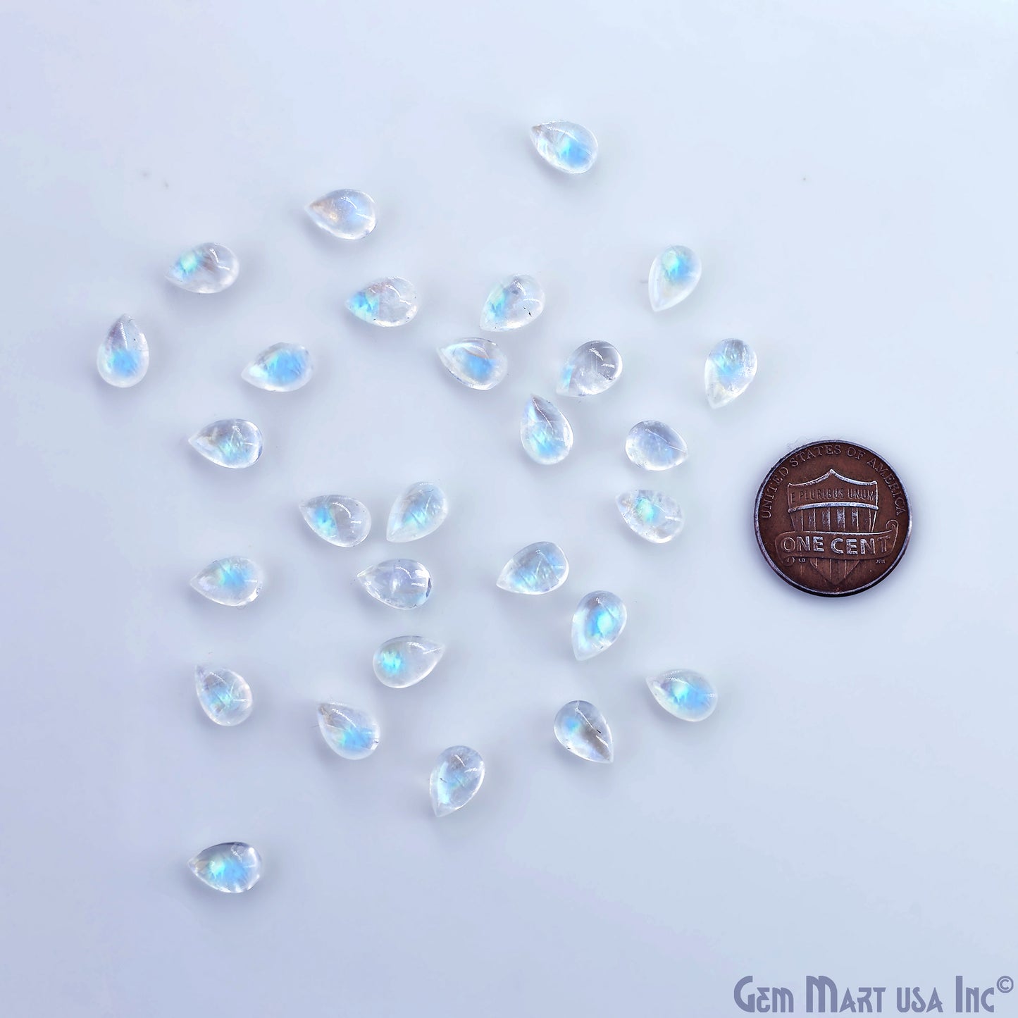 Rainbow Moonstone Wholesale Gemstones, 100% Natural Semi-Precious Gems, Rainbow Cabochons Loose Gems, 6x9mm, Pear, 5 Carats