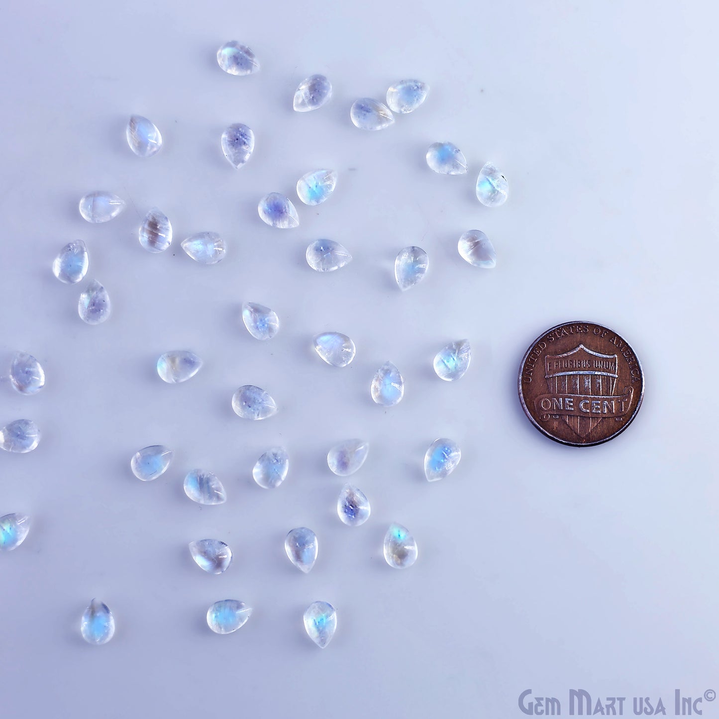 Rainbow Moonstone Wholesale Gemstones, 100% Natural Semi-Precious Gems, Rainbow Cabochons Loose Gems, 5x7mm, Pear, 5 Carats