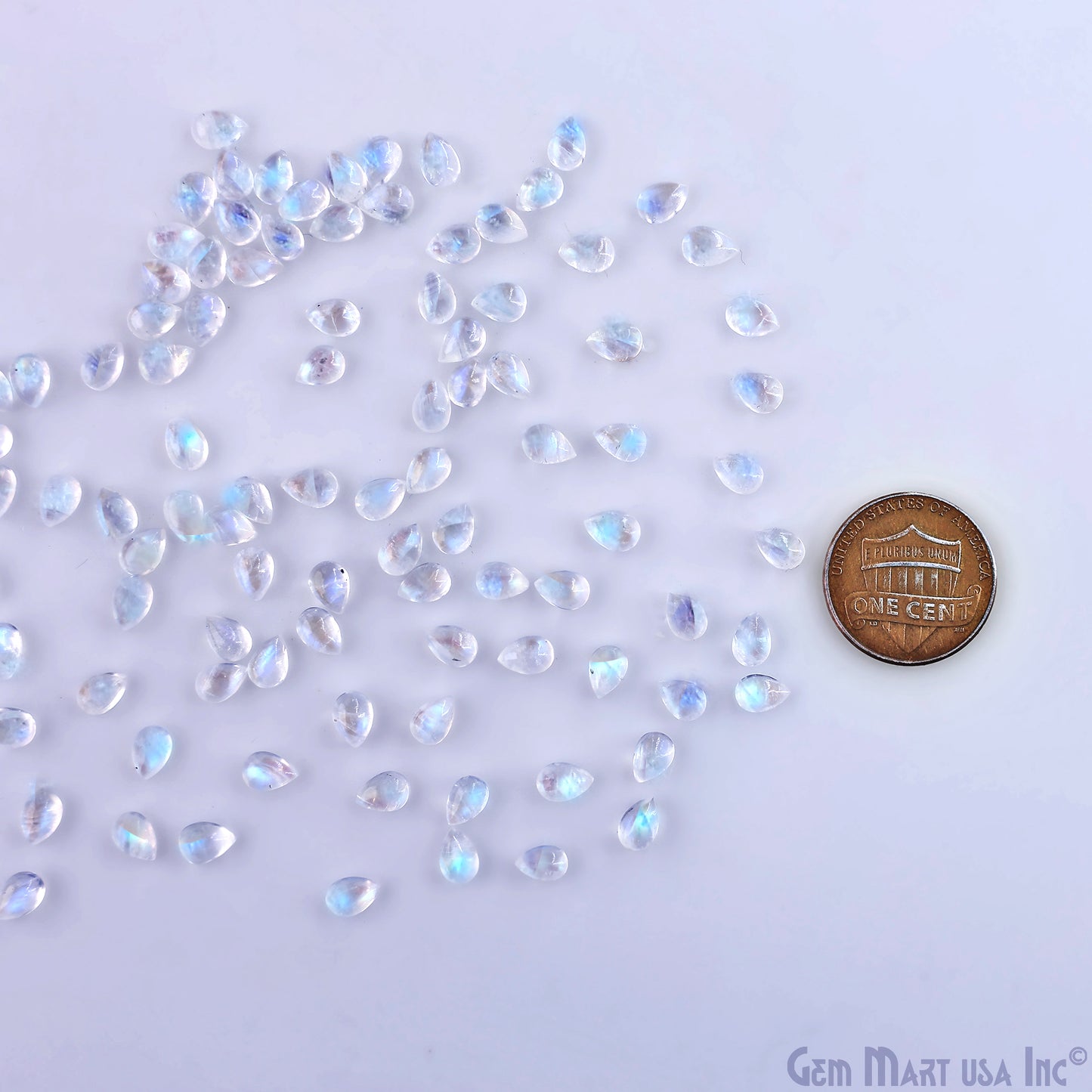 Rainbow Moonstone Wholesale Gemstones, 100% Natural Semi-Precious Gems, Rainbow Cabochons Loose Gems, 6x4mm, Pear, 5 Carats