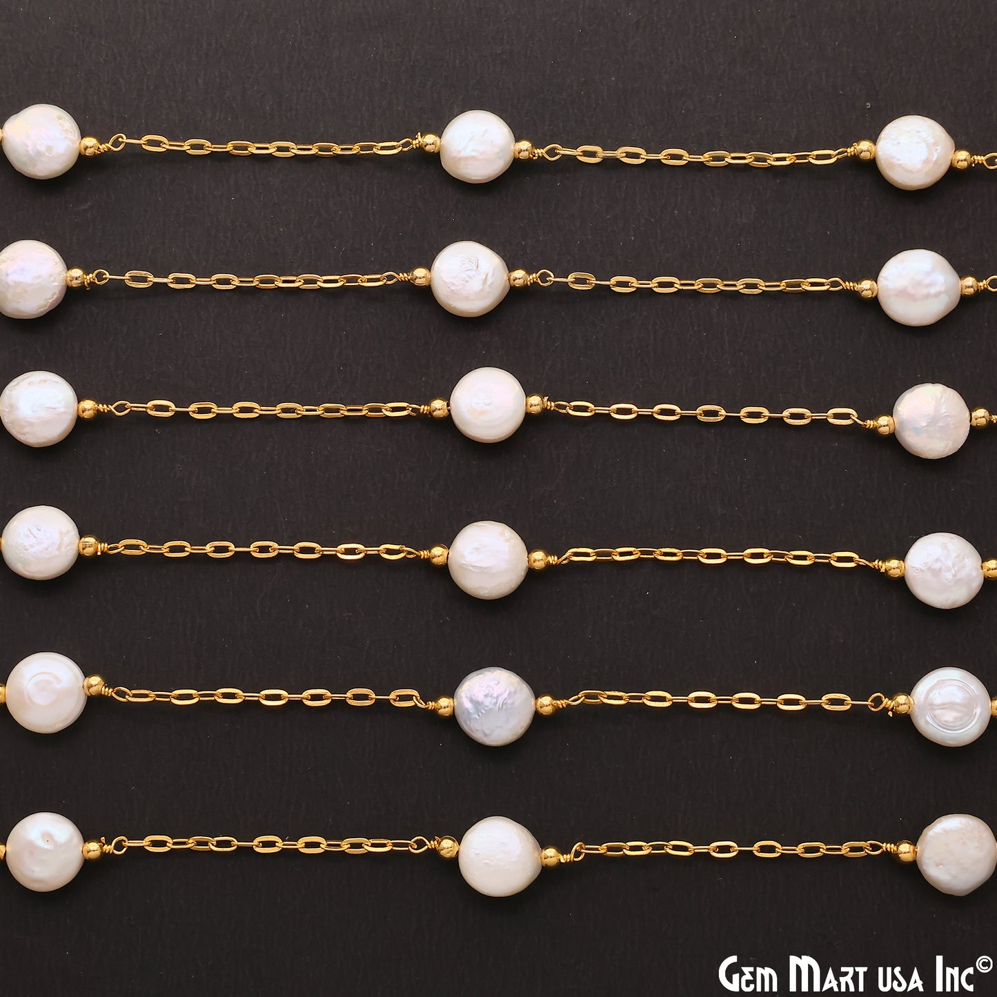 Pearl Round 10mm Gold Plated Link Bezel Connector Chain