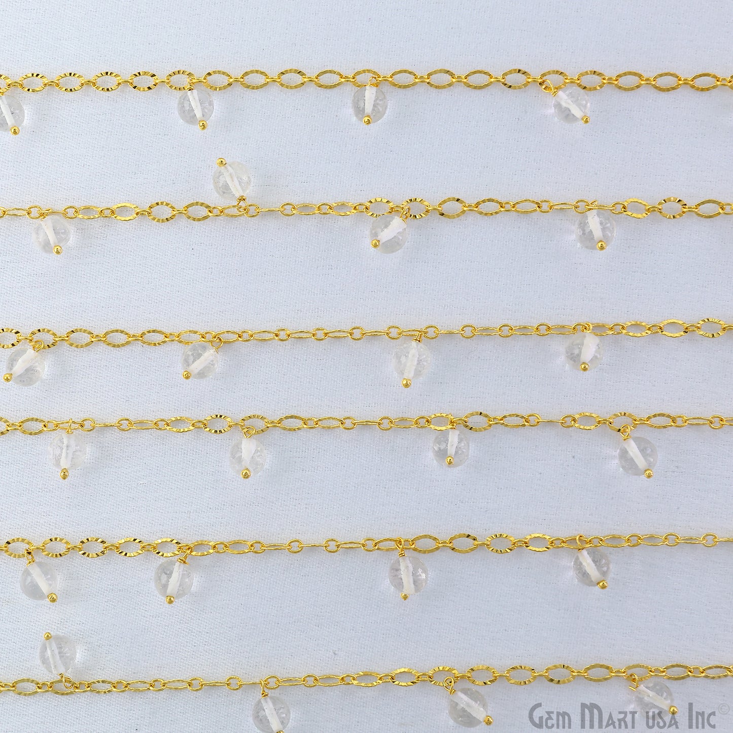 Crystal Smooth Beads Round Beads 5-6mm Gold Wire Wrapped Dangle Rosary Chain