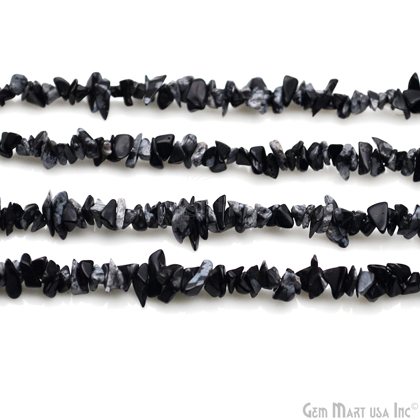 Black Obsidian Chip Beads, 34 Inch, Natural Chip Strands, Drilled Strung Nugget Beads, 3-7mm, Polished, GemmartUSA (CHBO-70001)