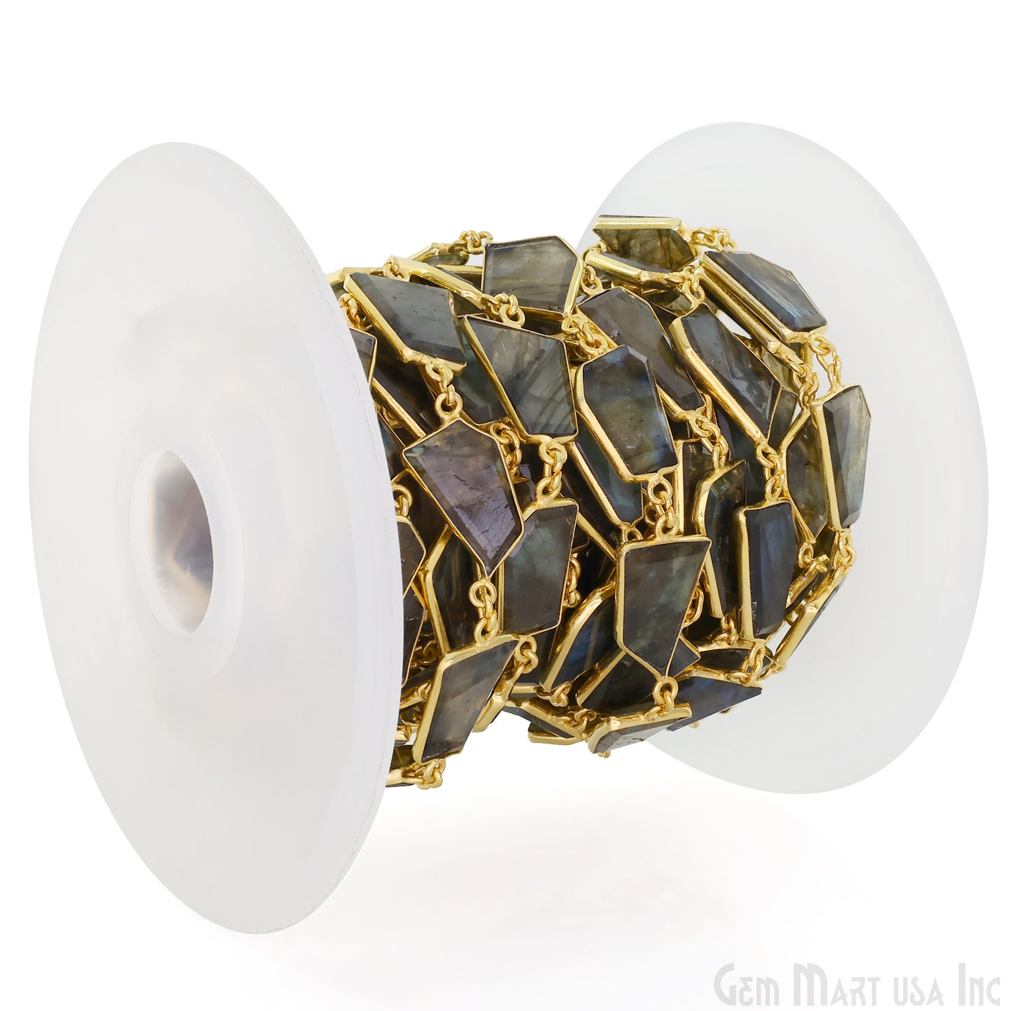 Labradorite 15mm Up Faceted Free Form Gold Plated Bezel Connector Link Chain