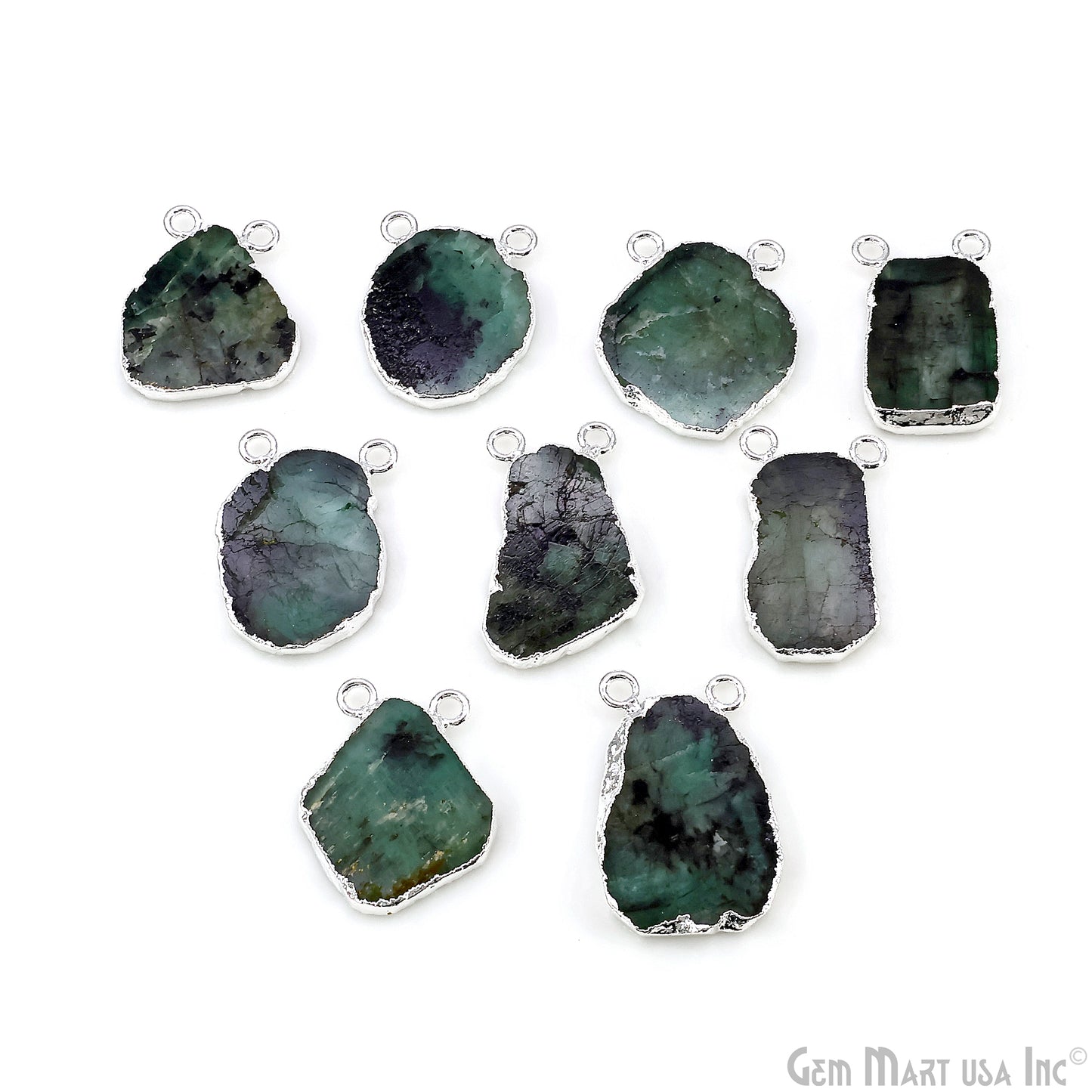 Emerald Free Form 20x17mm Electroplated Gemstone Double Bail Connector