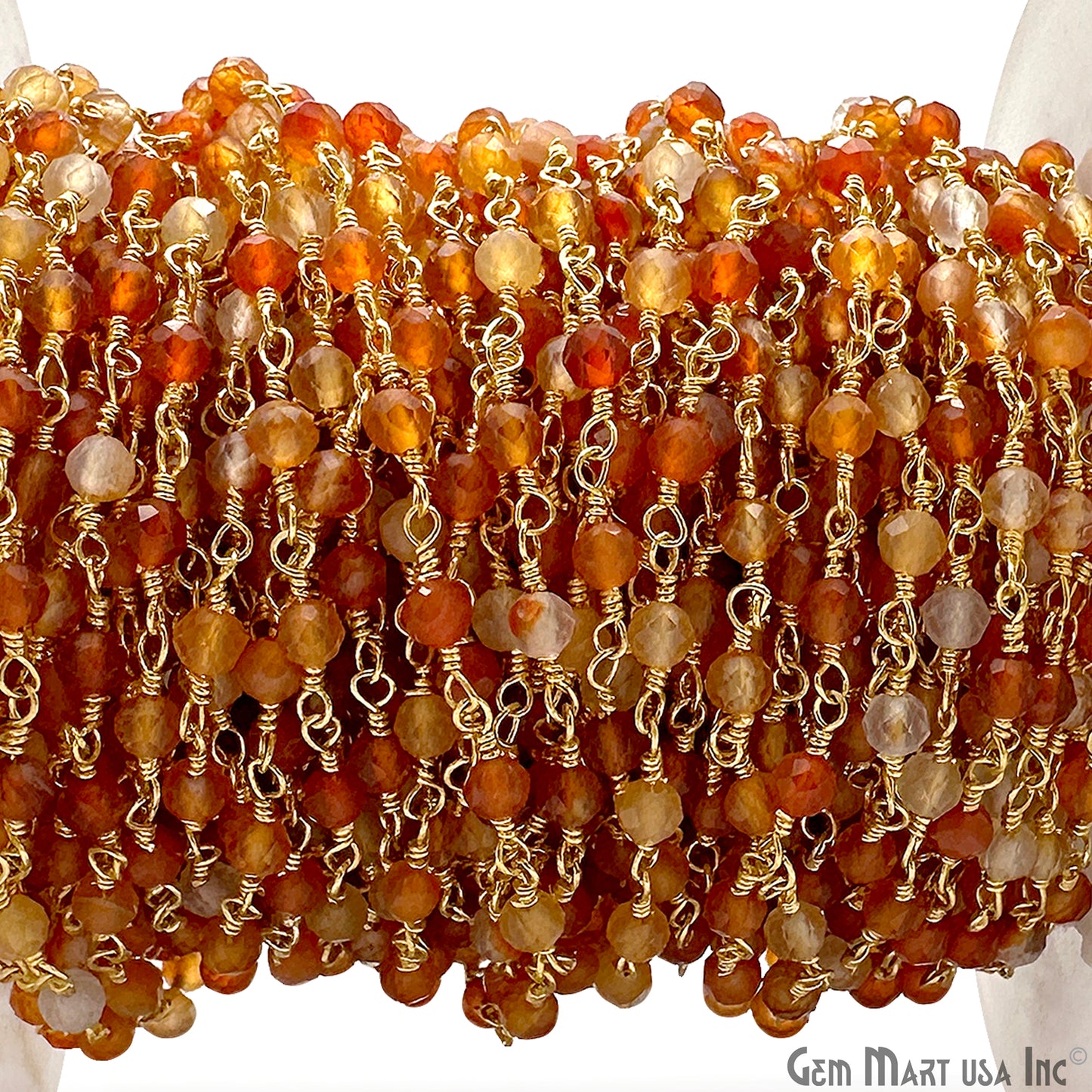 Shaded Carnelian Faceted Bead 3-3.5mm Gold Wire Wrapped Gemstone Beads Rosary Chain