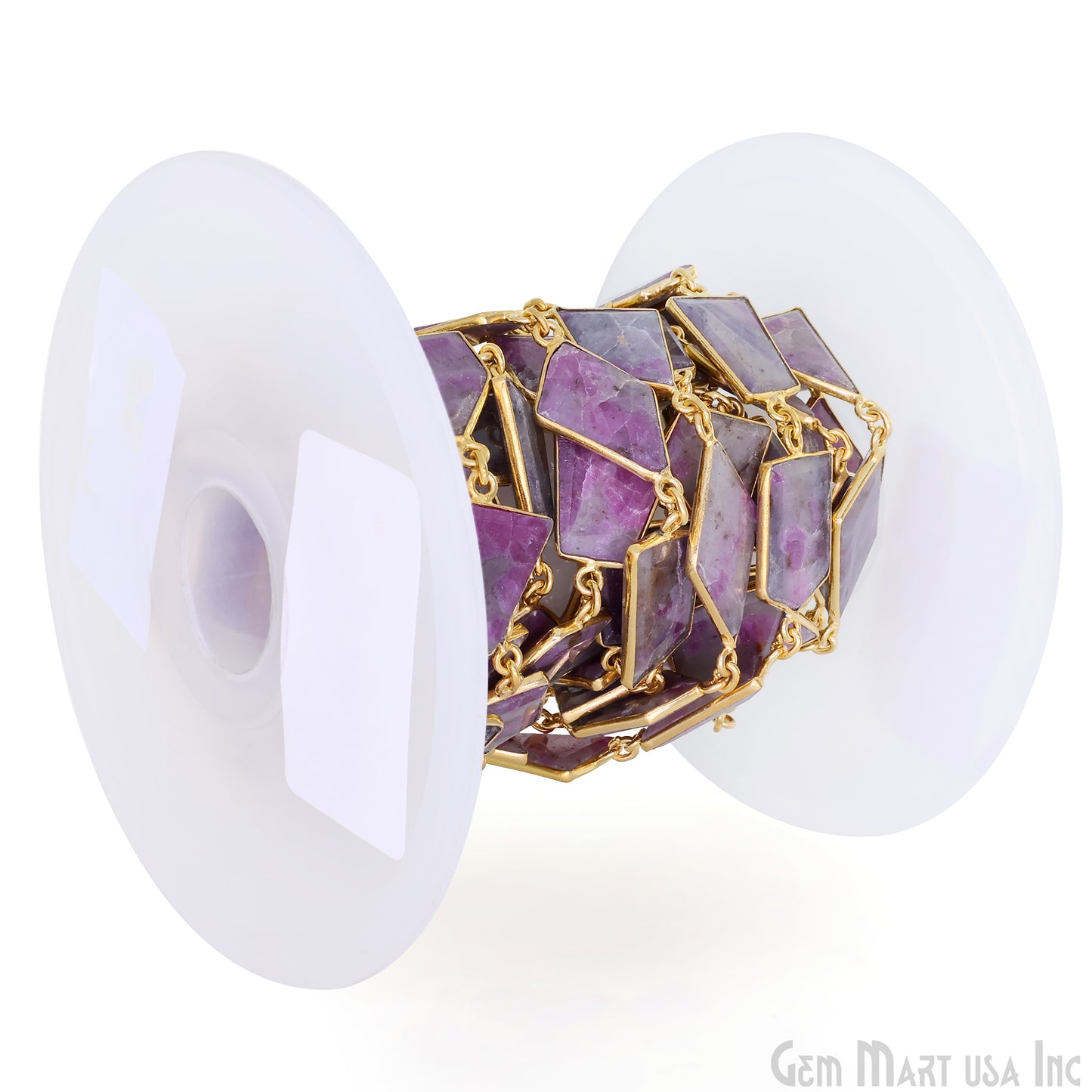 Ruby Ziopsite 15mm Up Faceted Free Form Gold Plated Bezel Connector Link Chain